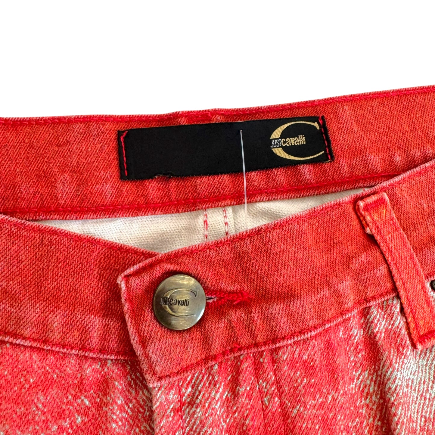 Roberto Cavalli Red Multicolor Denim Printed Jeans