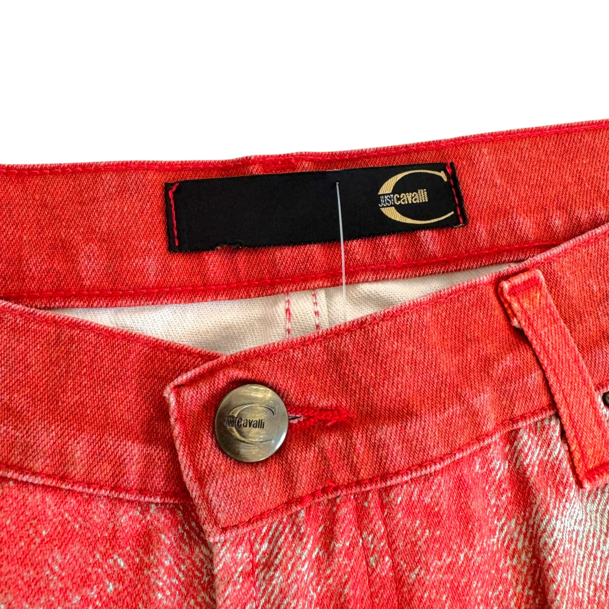 Roberto Cavalli Red Multicolor Denim Printed Jeans