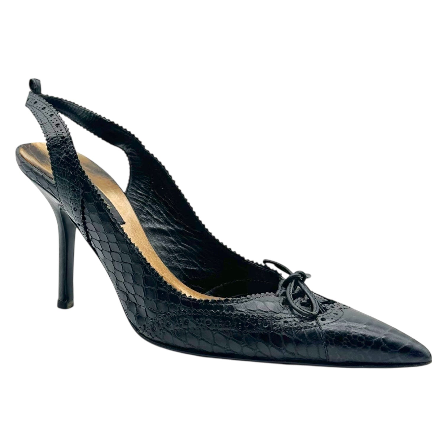 Roberto Cavalli Black Snakeskin Slingback Heels - Outfit Repeater