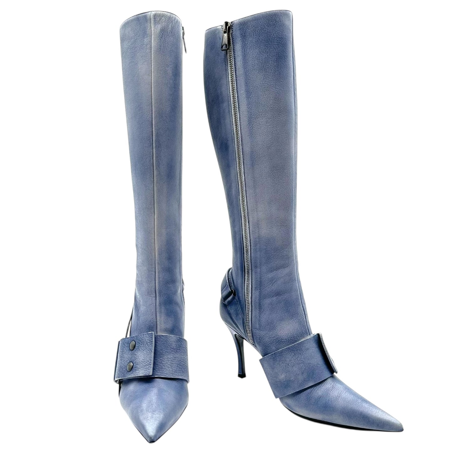 Diesel Light Blue 'Distressed' Pointed Toe Heeled Boots (Current)