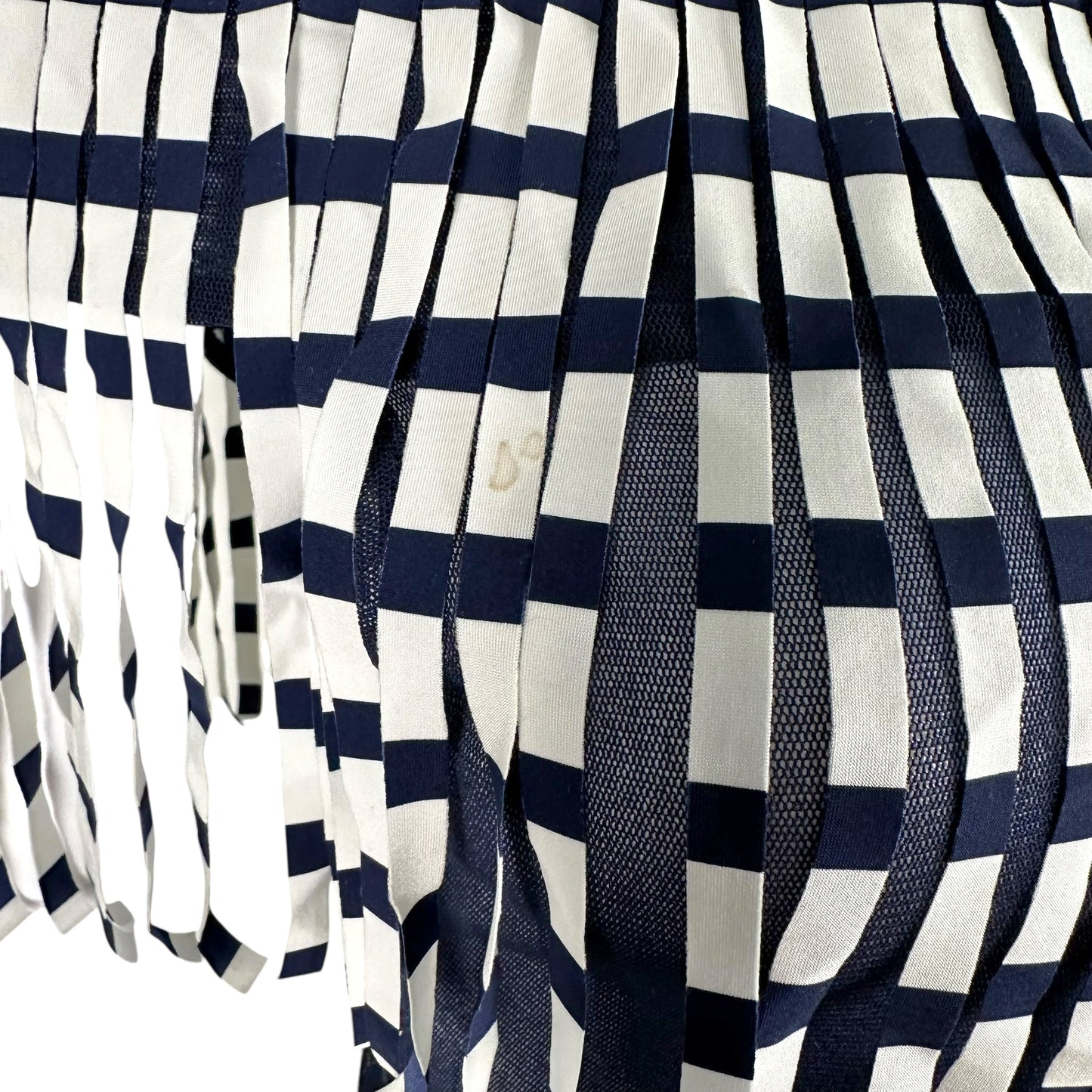 Jean Paul Gaultier Soleil Striped Fringe Trim Navy Blue Mesh Tank