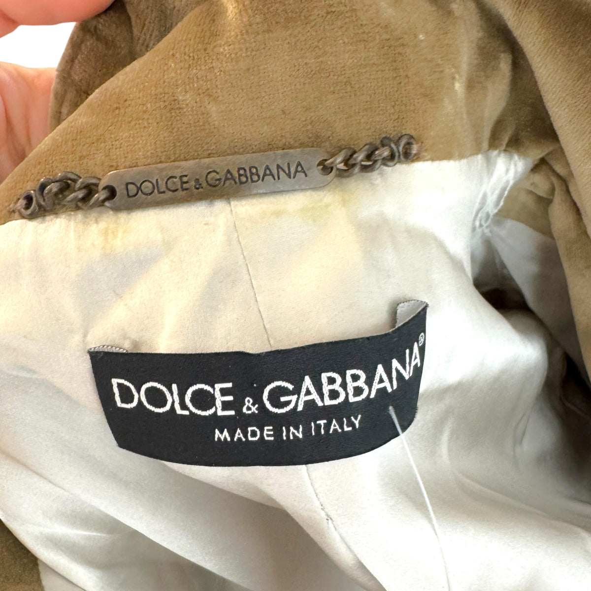 Dolce & Gabbana Khaki Velvet Napoleon Button Front Jacket