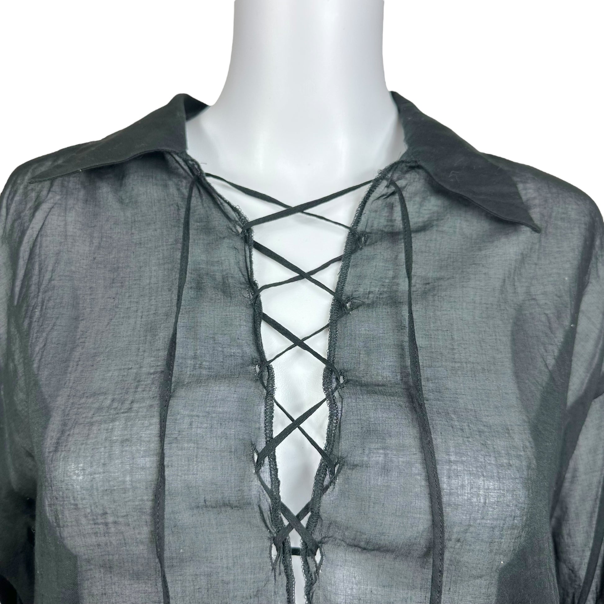 D&G Dolce & Gabbana Sheer Black Lace Up Blouse - Outfit Repeater