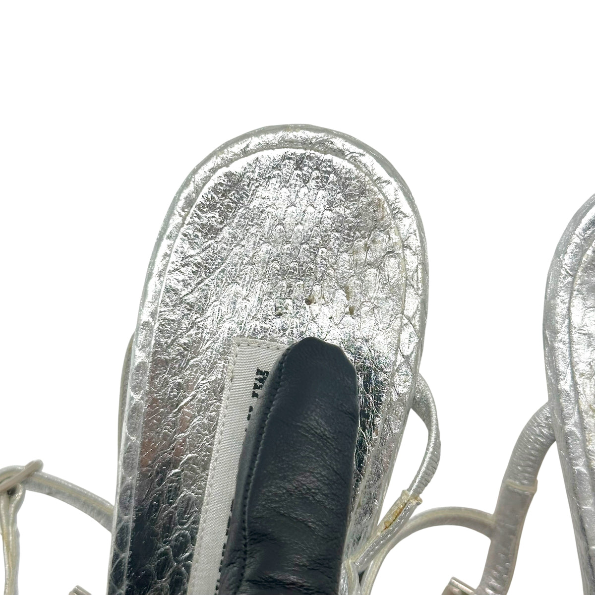 Manolo Blahnik SIlver Python & Crystal Thong Heeled Sandals