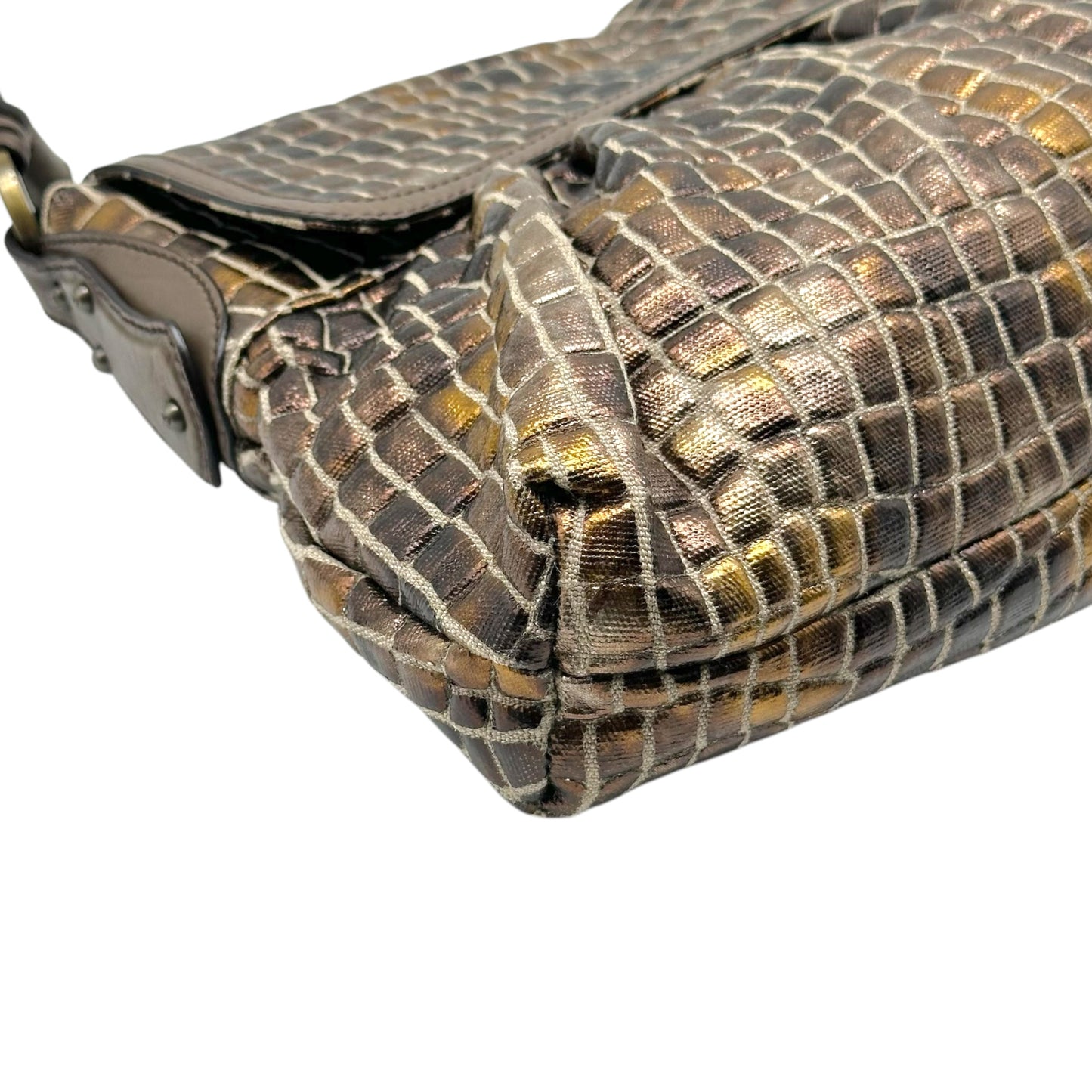 Fendi Brown Metallic 'Croc' Canvas Embossed Medium Chef Bag
