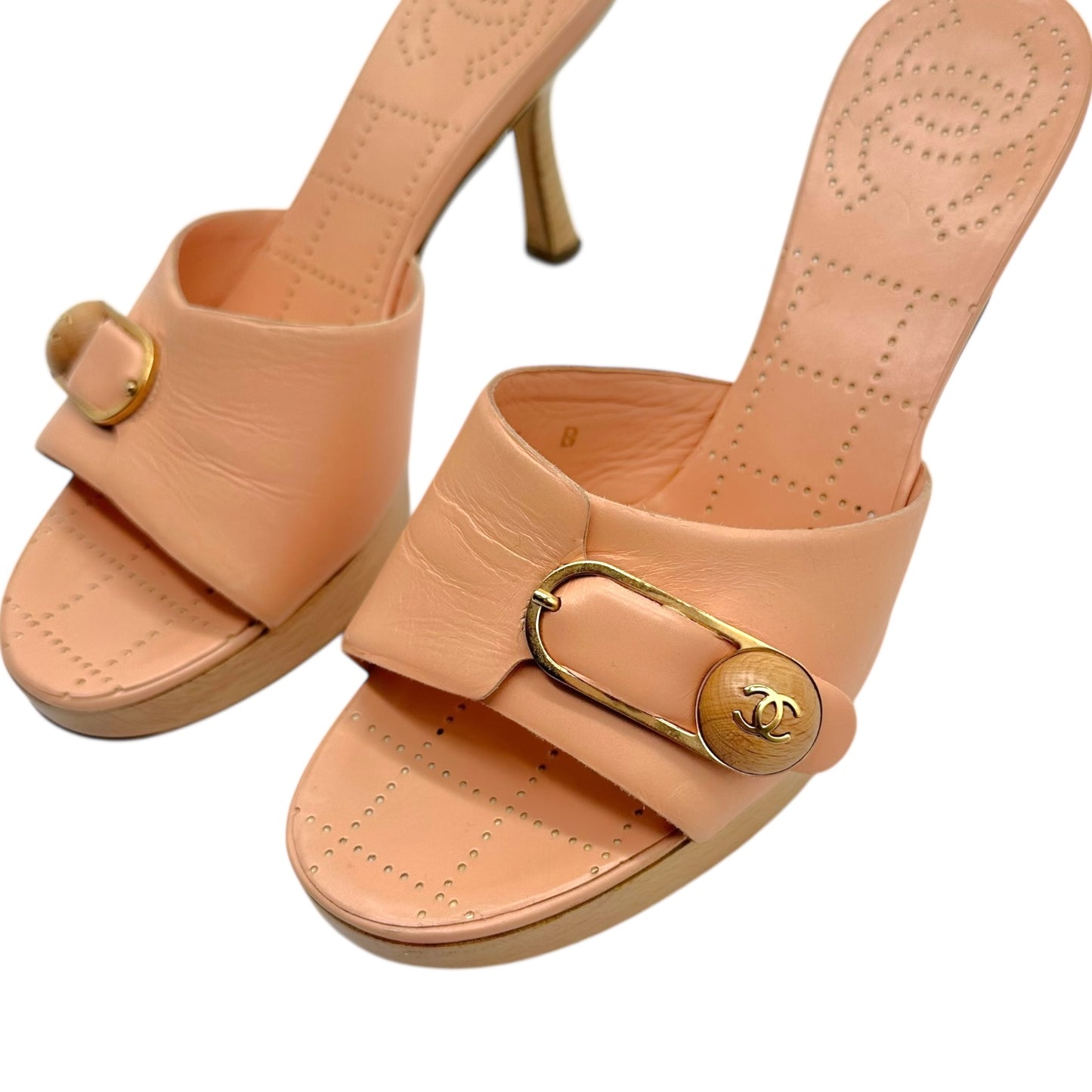 Chanel Light Pink Safety Pin Mule Heels