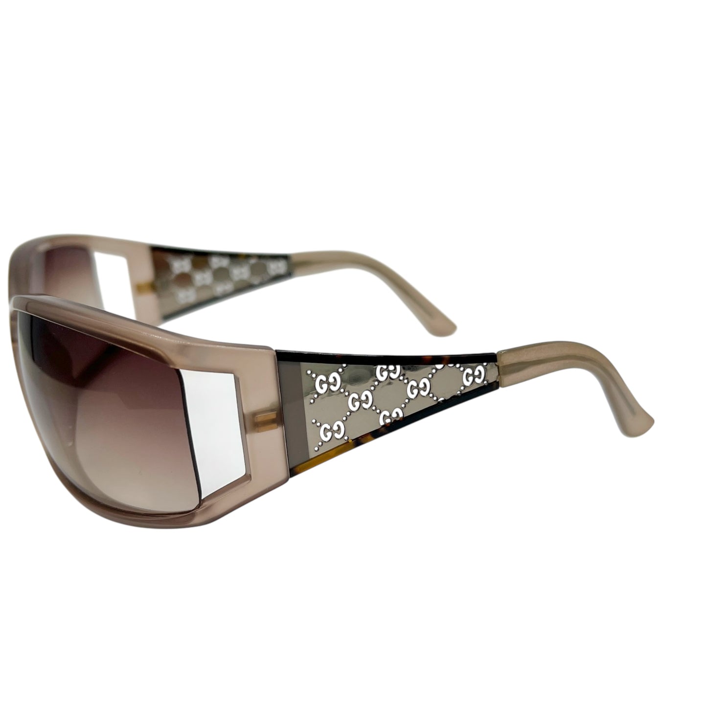 Gucci Taupe & Silver Monogram Arm Rectangle Sunglasses GG2998/S