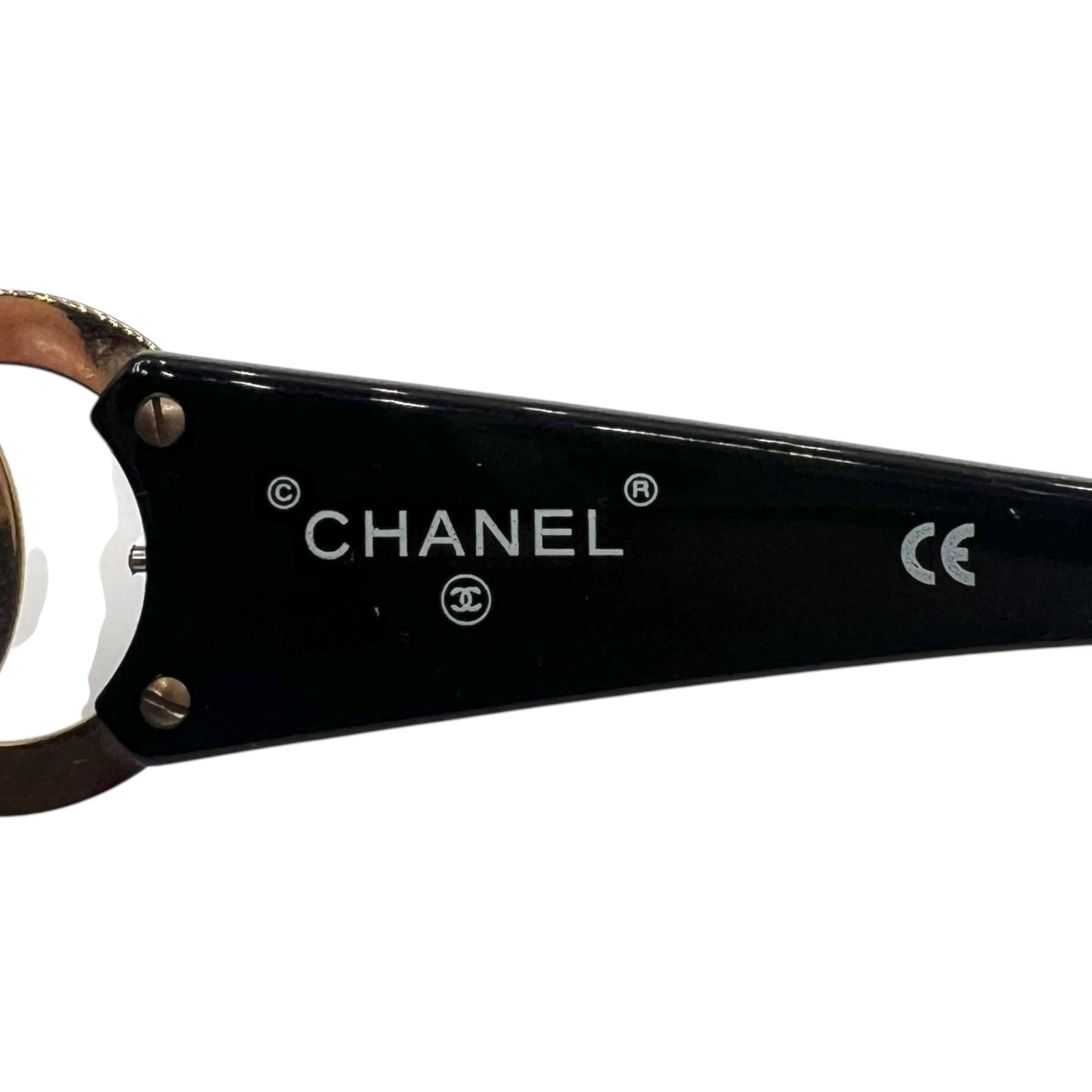 Chanel 02461 Black & Gold CC Logo Side Sunglasses w/ Case
