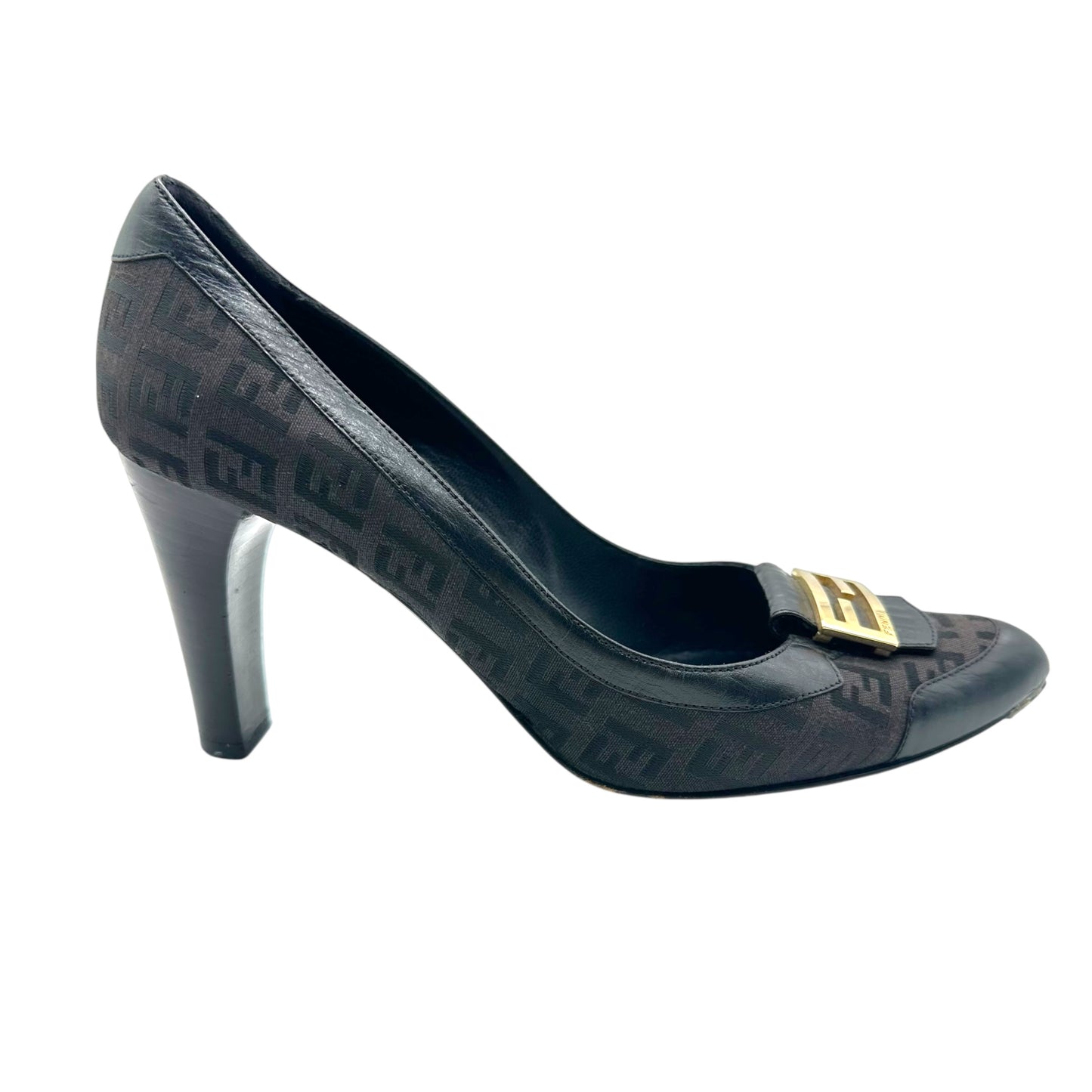 Fendi Black Zucchino Monogram Block Heels