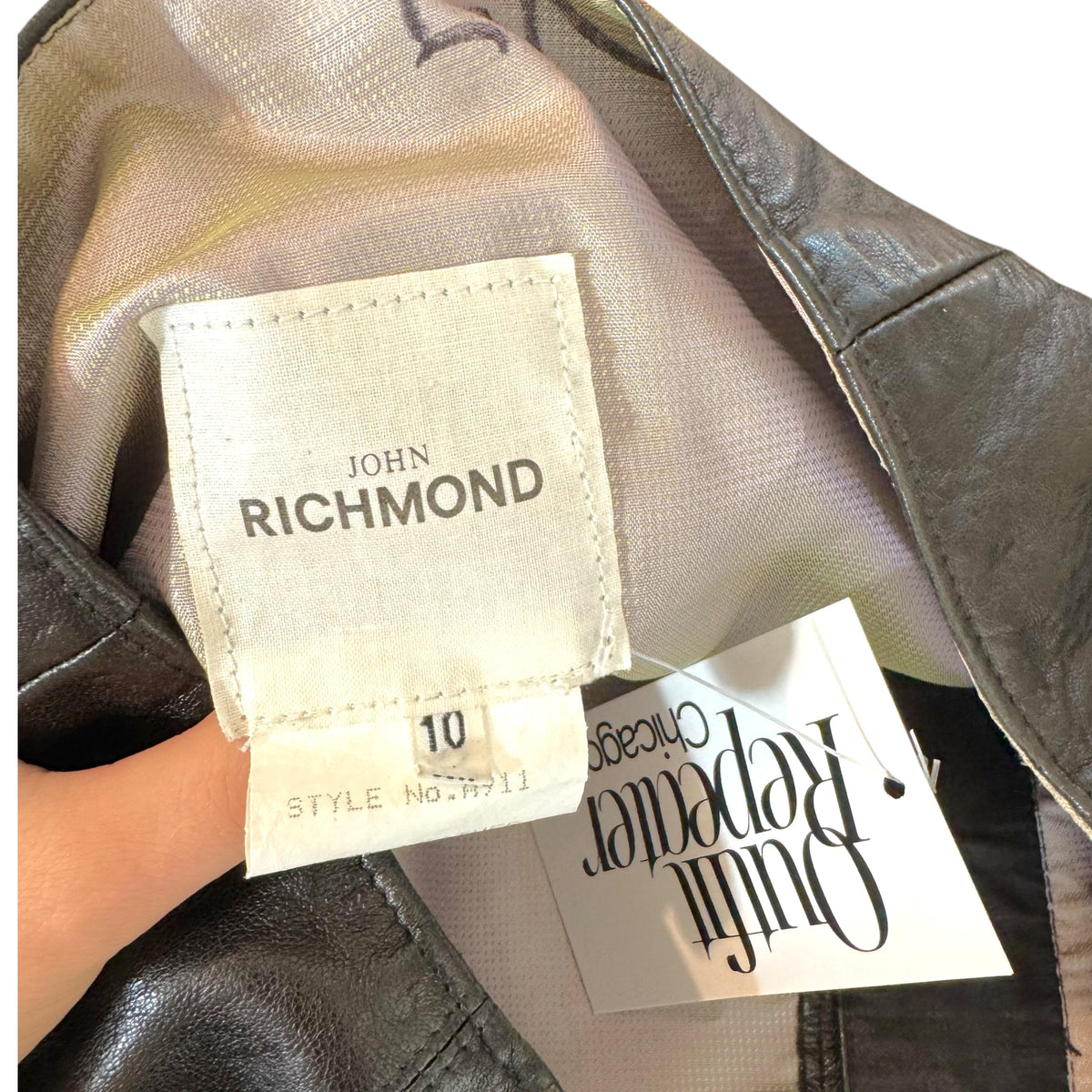 John Richmond Lambskin Mini Skirt Black Silver Buttons