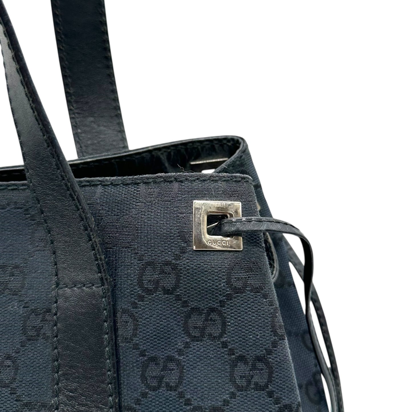 Gucci Black Monogram Canvas Cinched Side Tote Bag