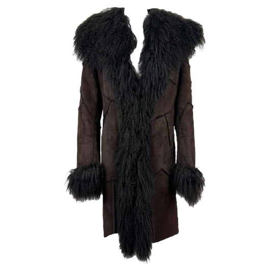 Blumarine Brown Mongolian Lamb Fur Patchwork Penny Lane Coat