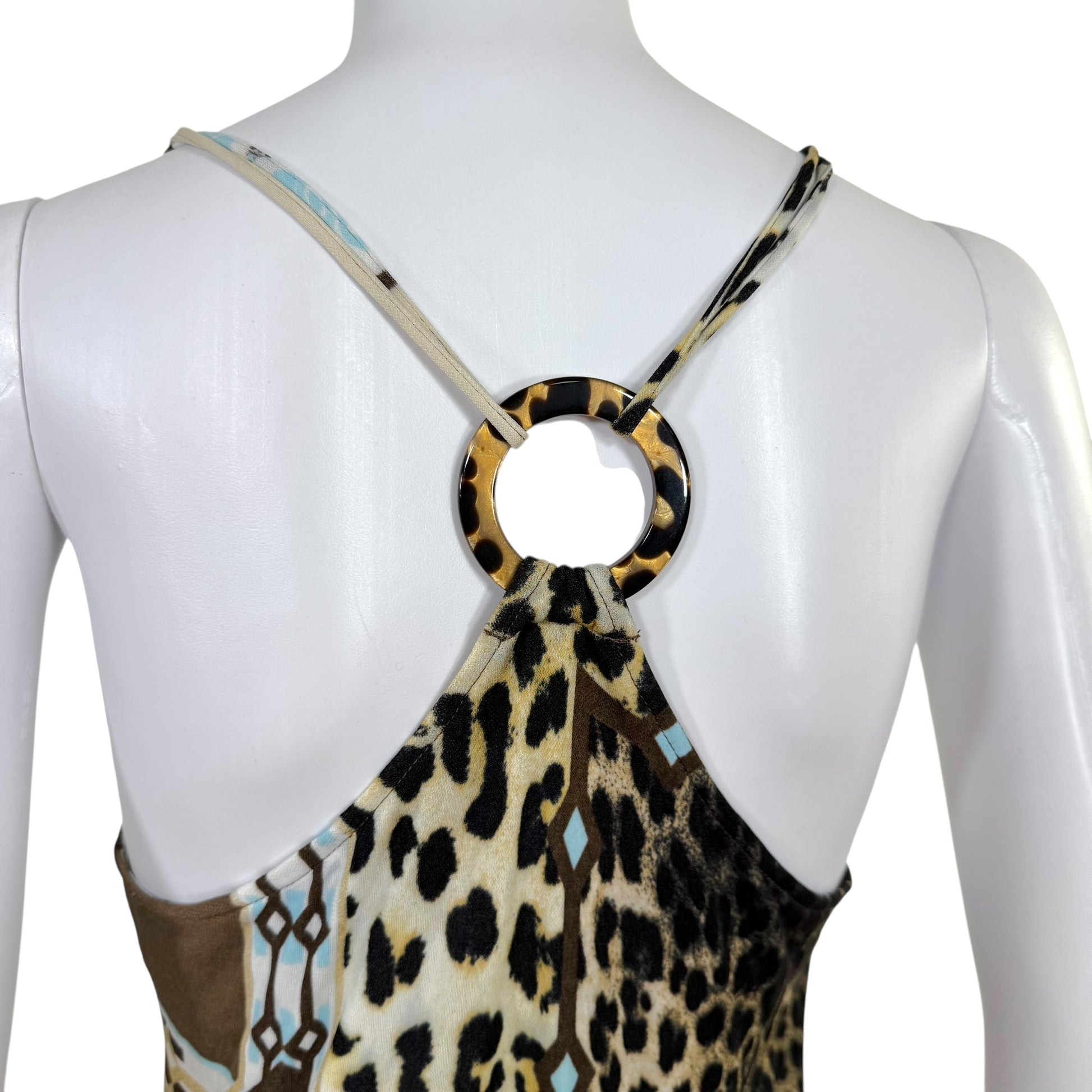 Roberto Cavalli Class Blue & Brown Printed Open Back Tank - Outfit Repeater