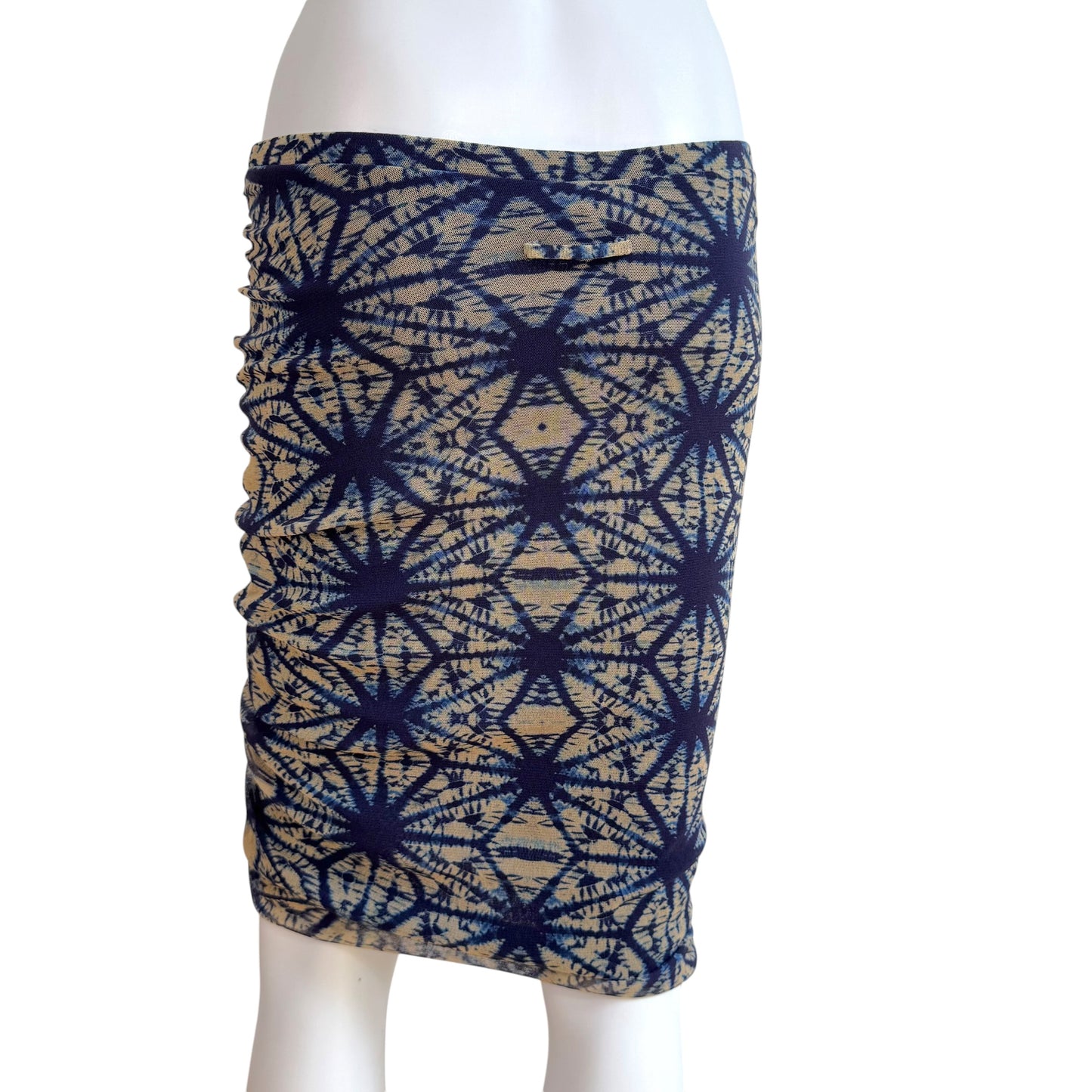 Jean Paul Gaultier Soleil Blue & Beige Tie Dye Print Mesh Midi Skirt