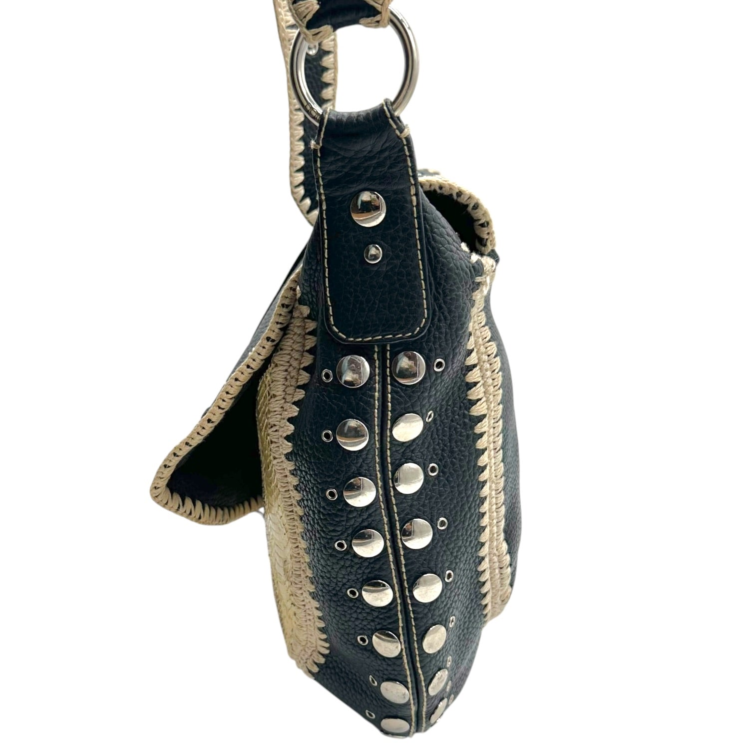Dolce & Gabbana Black Leather Python Studded Messenger Bag