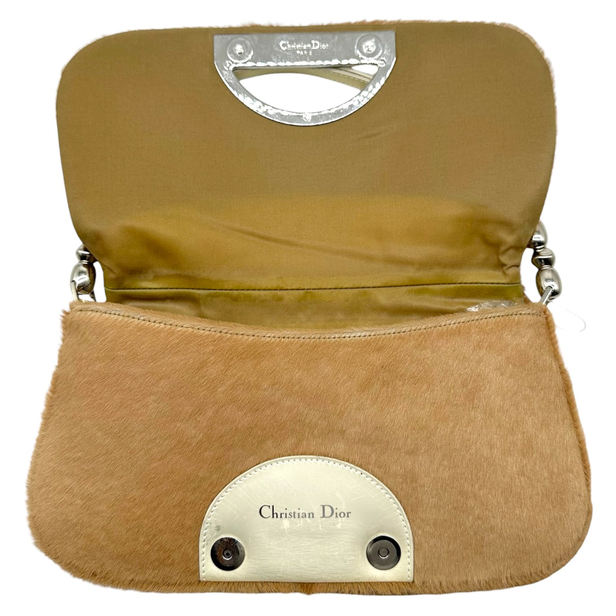 Christian Dior Tan Ponyhair Ivory Leather Shoulder Bag