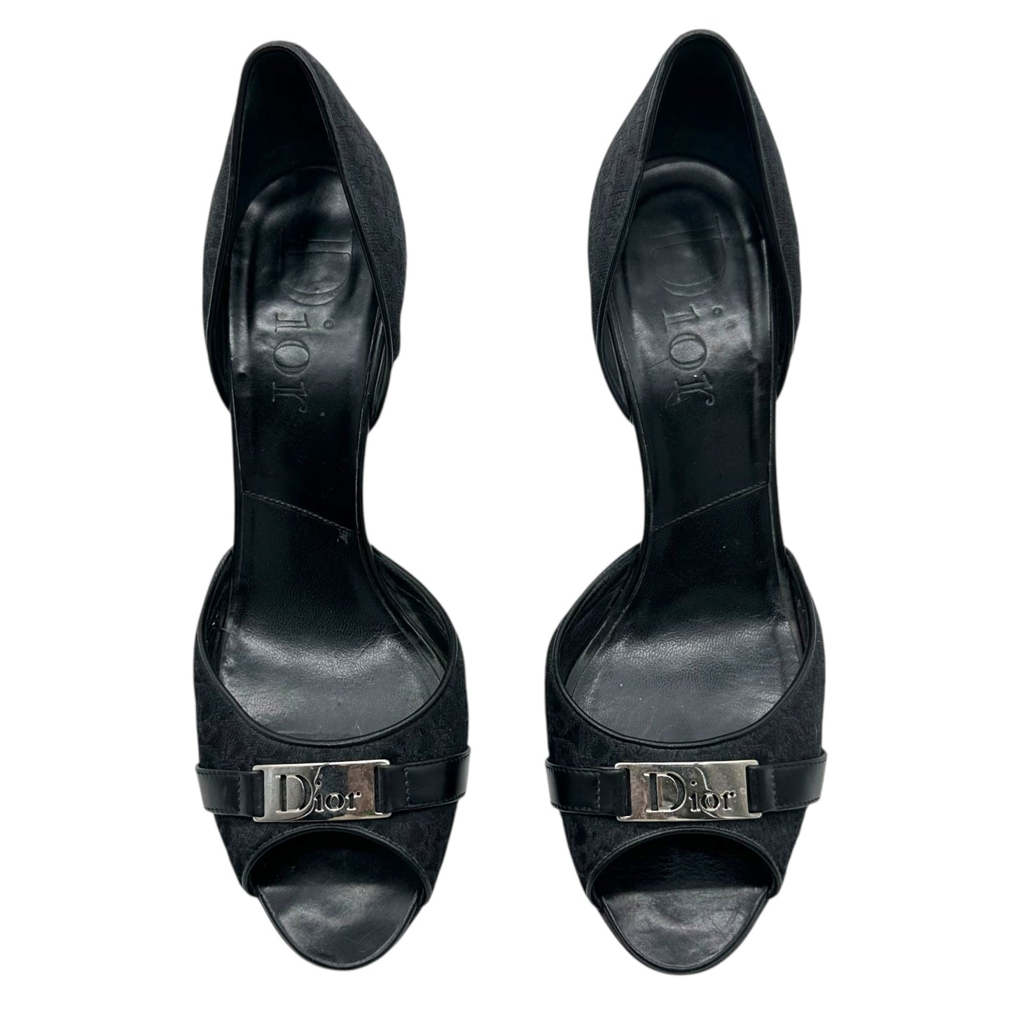 Christian Dior Black Street Chic Trotter Monogram Peep Toe Heels