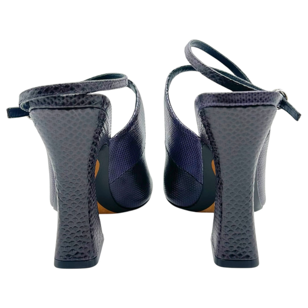 Lanvin Deep Purple Lizard Skin Square Toe Sandal Heels NEW