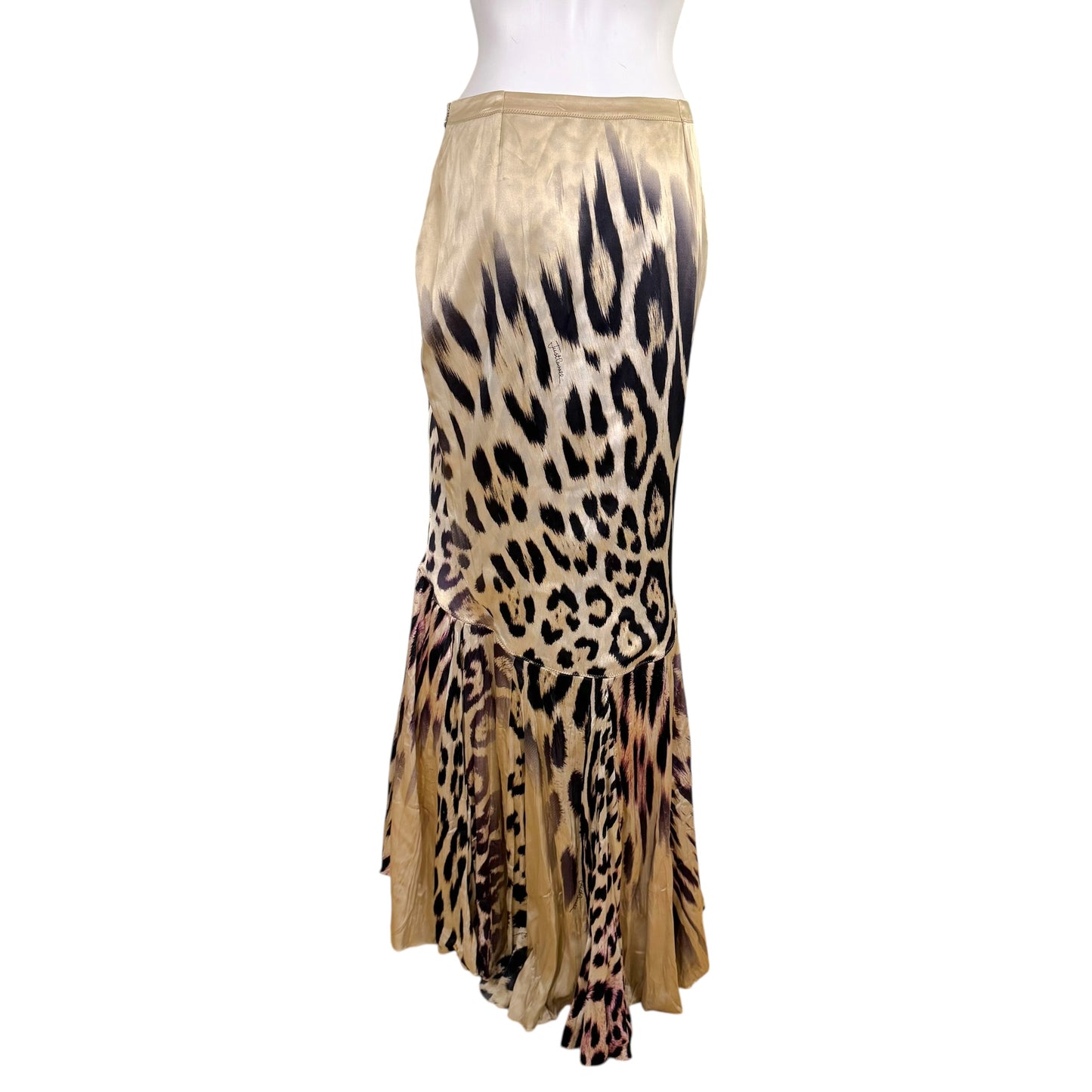 Just Cavalli Roberto Cavalli Ivory & Multicolor Leopard Silk Maxi Skirt