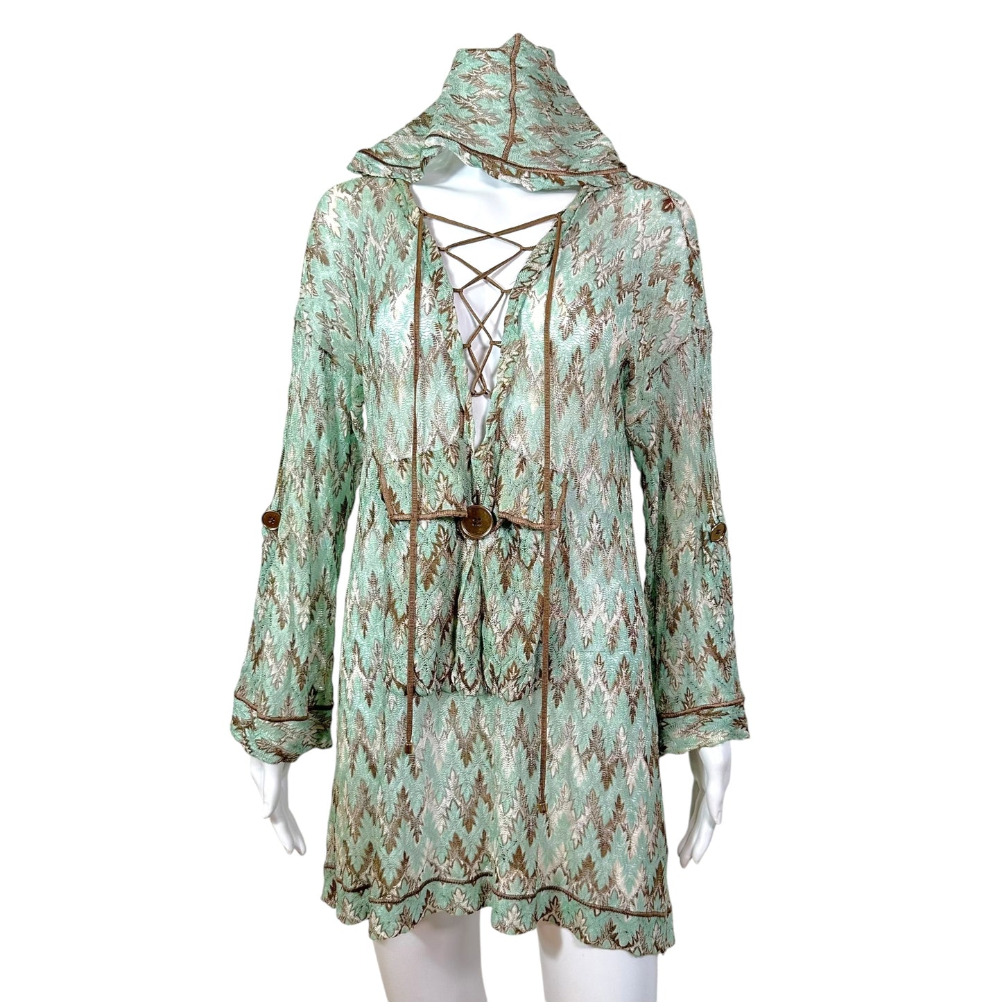 Missoni Mare Turquoise & Brown Hooded Mini Dress