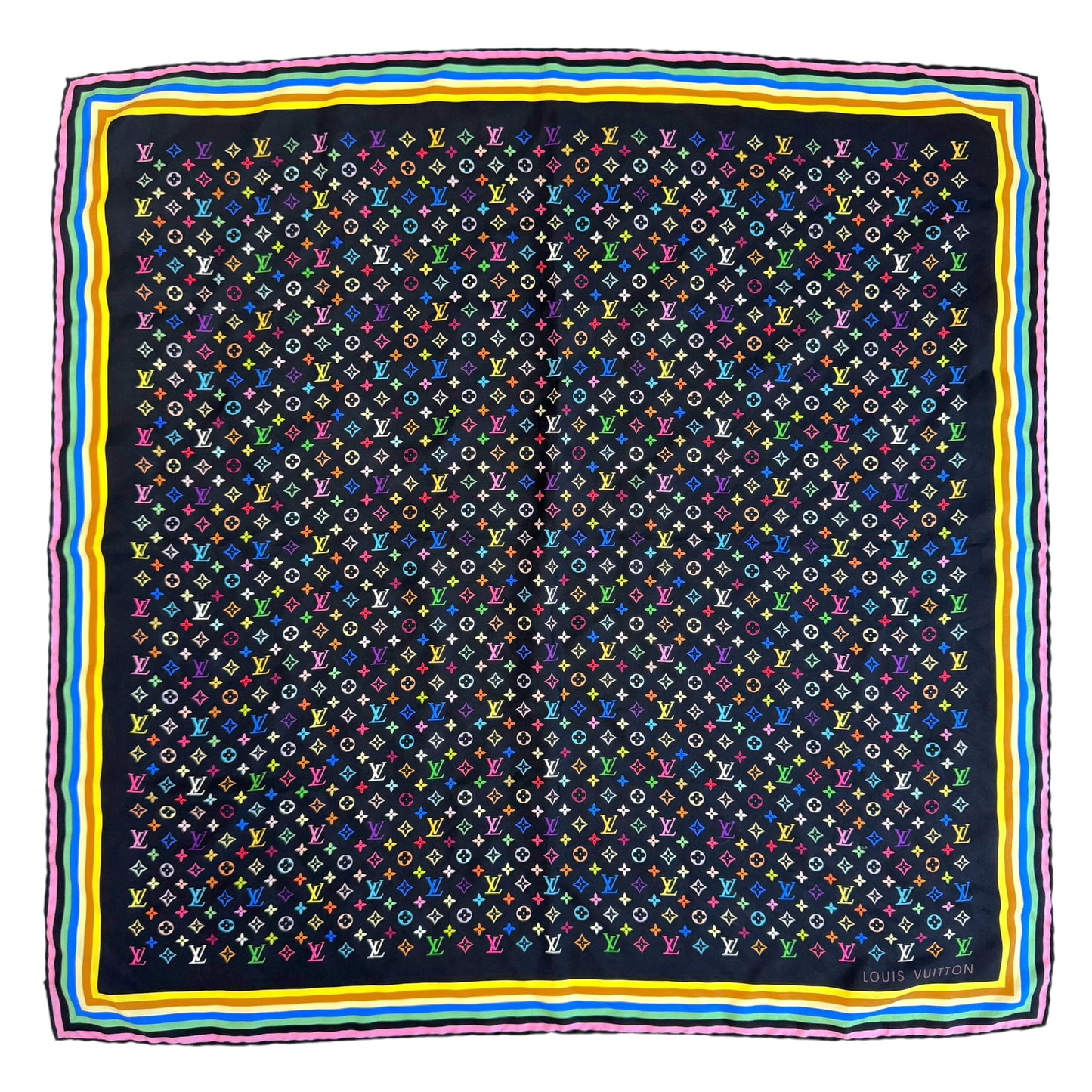 Louis Vuitton Black Multicolor Murakami Monogram Silk Square Scarf