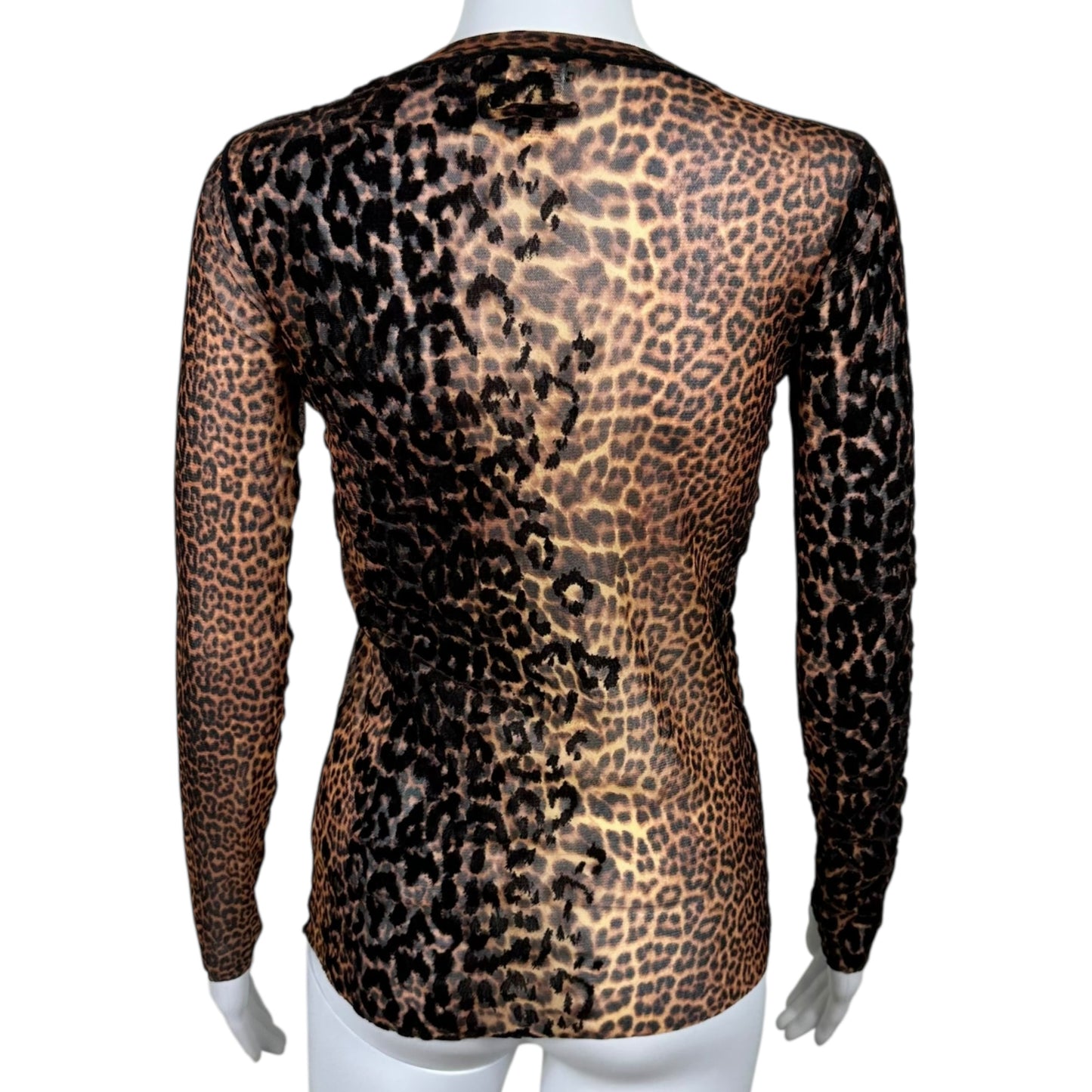 Jean Paul Gaultier Leopard Print Mesh & Velvet Longsleeve Top