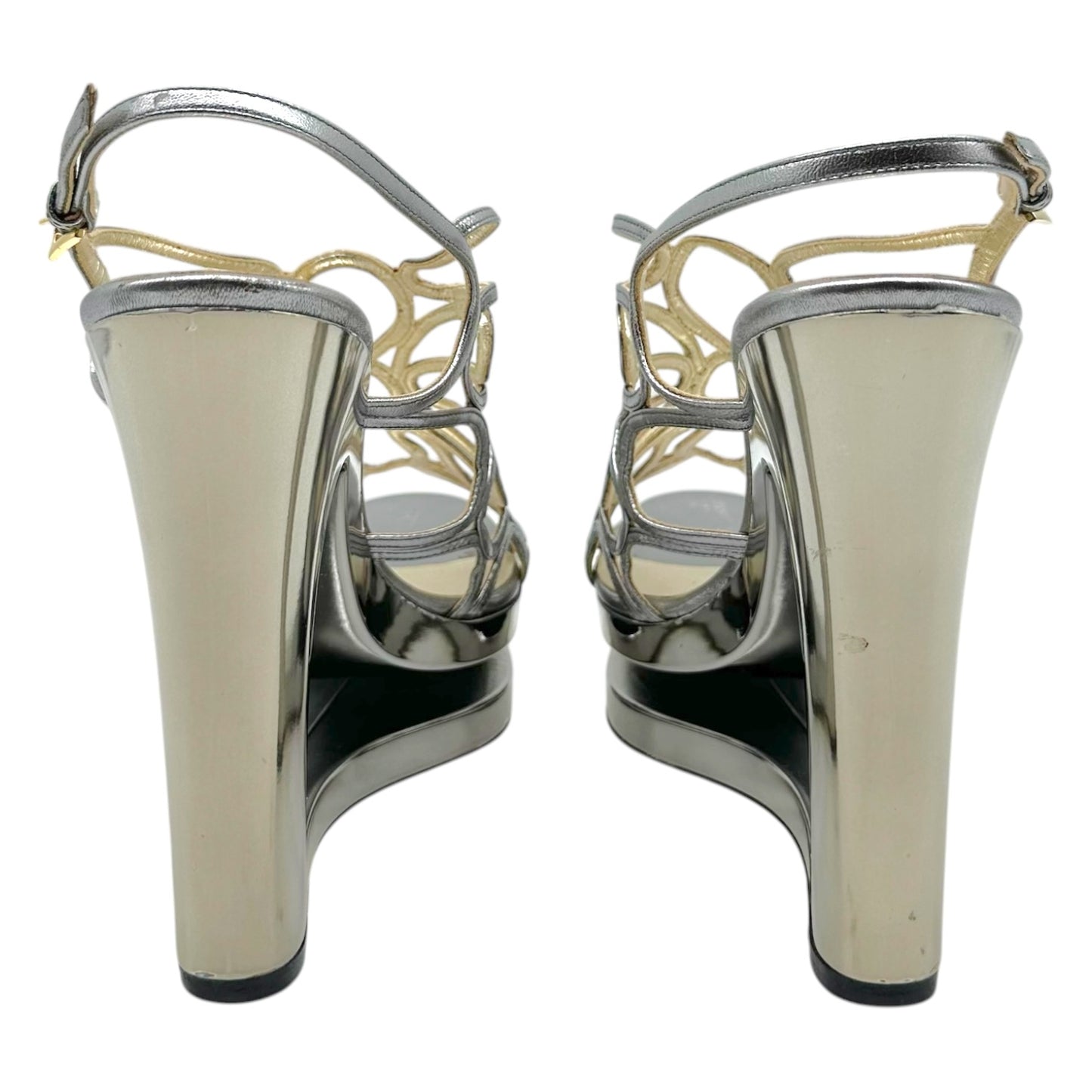 Valentino Garavani Silver Cut-Out Platform Wedge Heels