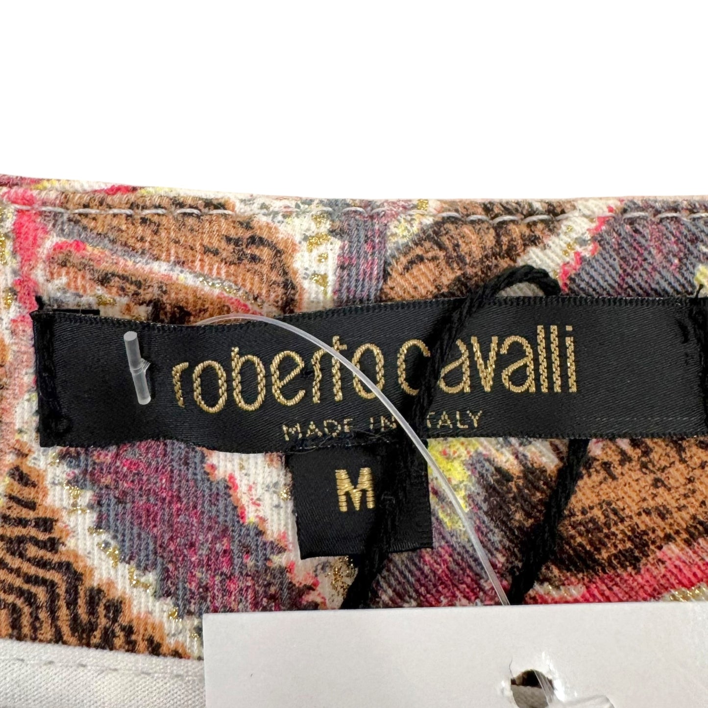 Roberto Cavalli 2003 Pink Multi Feather Print Lace Up Silk Tank & Capri Pants Set