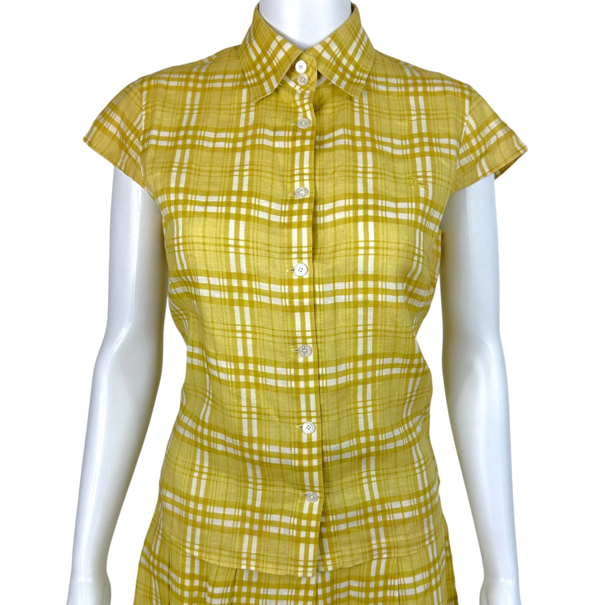 Burberry Mini Skirt And Blouse Set Mustard Yellow Linen