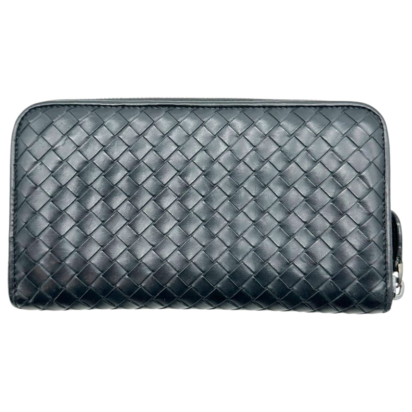 Bottega Veneta Black Intrecciato Leather Zip Wallet