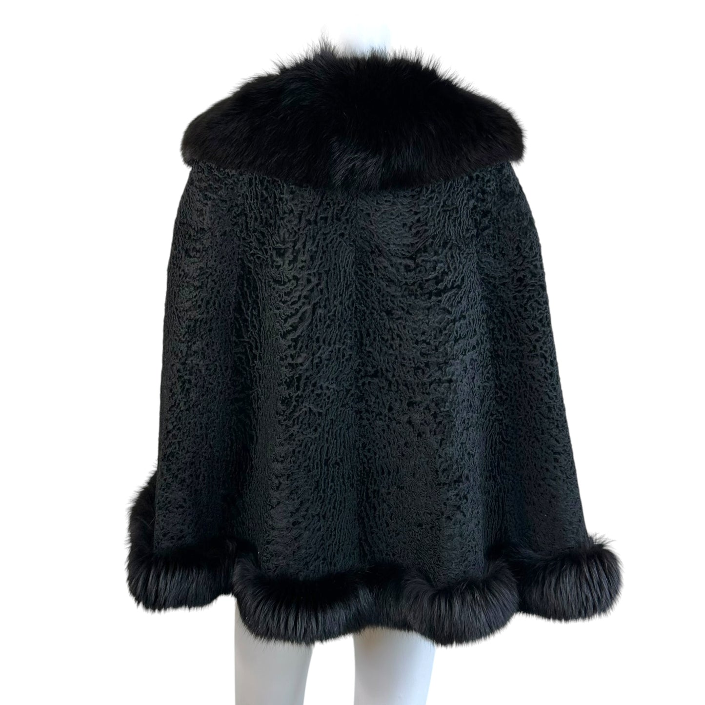 Vintage Black Fox Fur Silk Cape