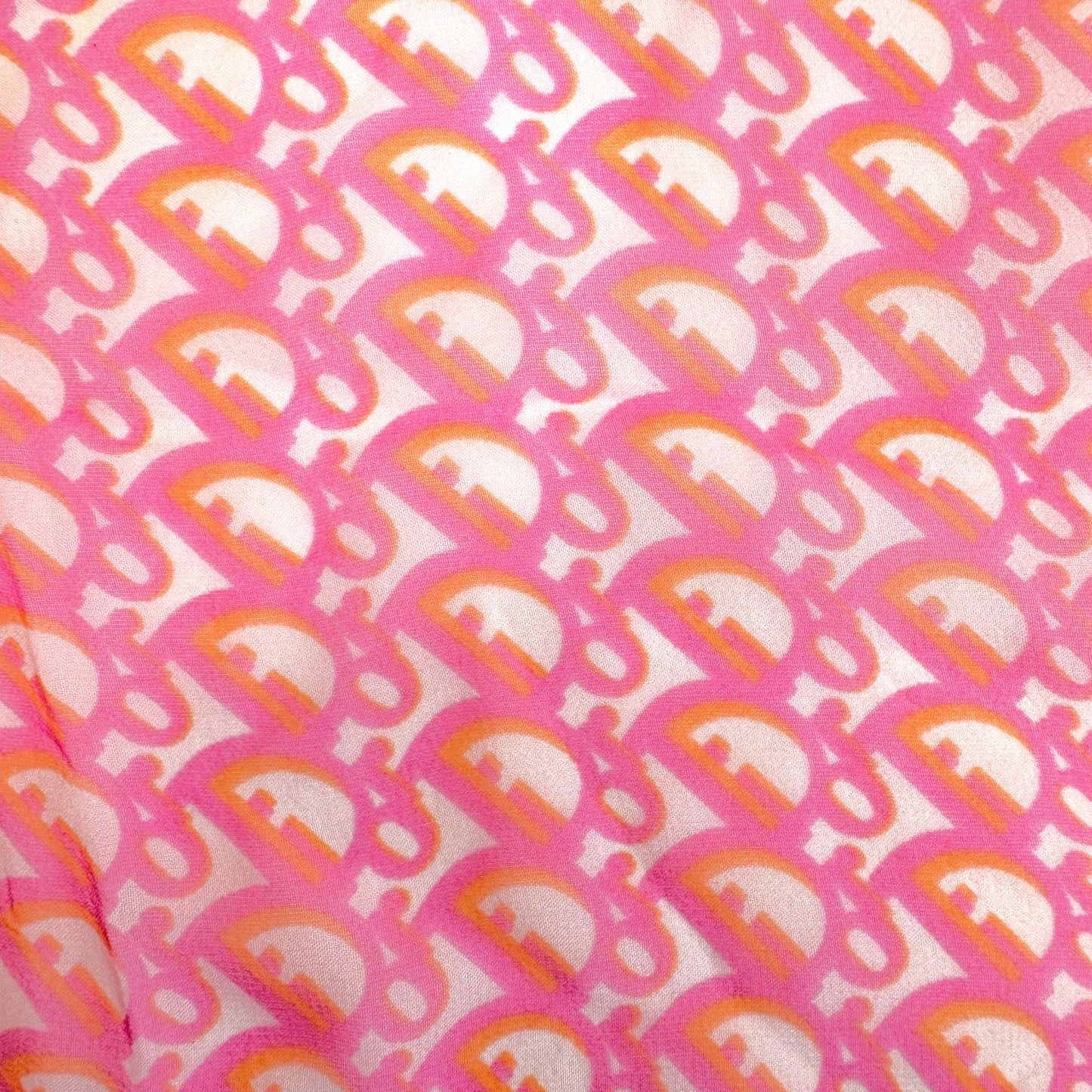 Christian Dior Hot Pink & Orange Trotter Monogram Sheer Silk Square Scarf