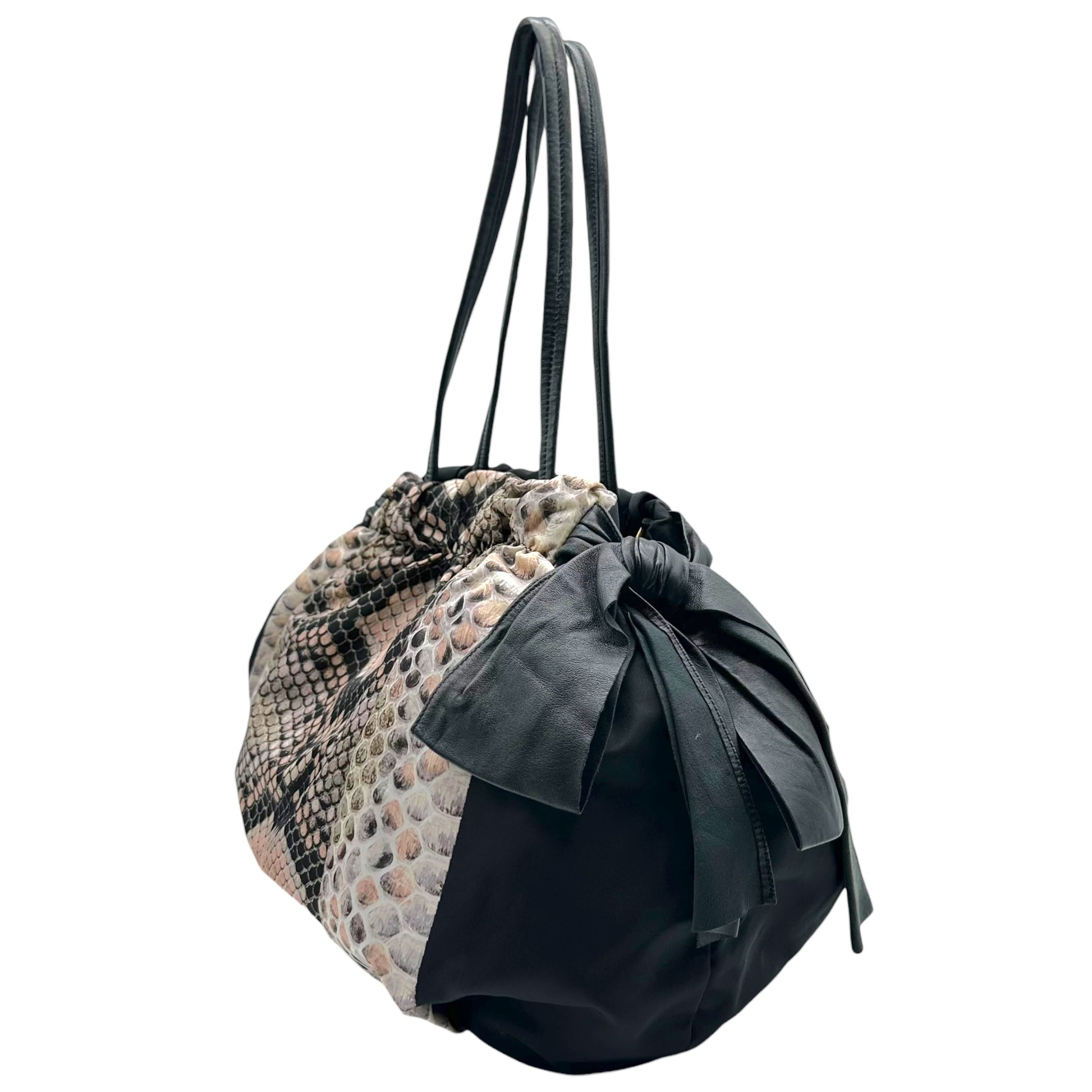 Prada Bucket Shoulder Bag Pink Black Nylon Python Print