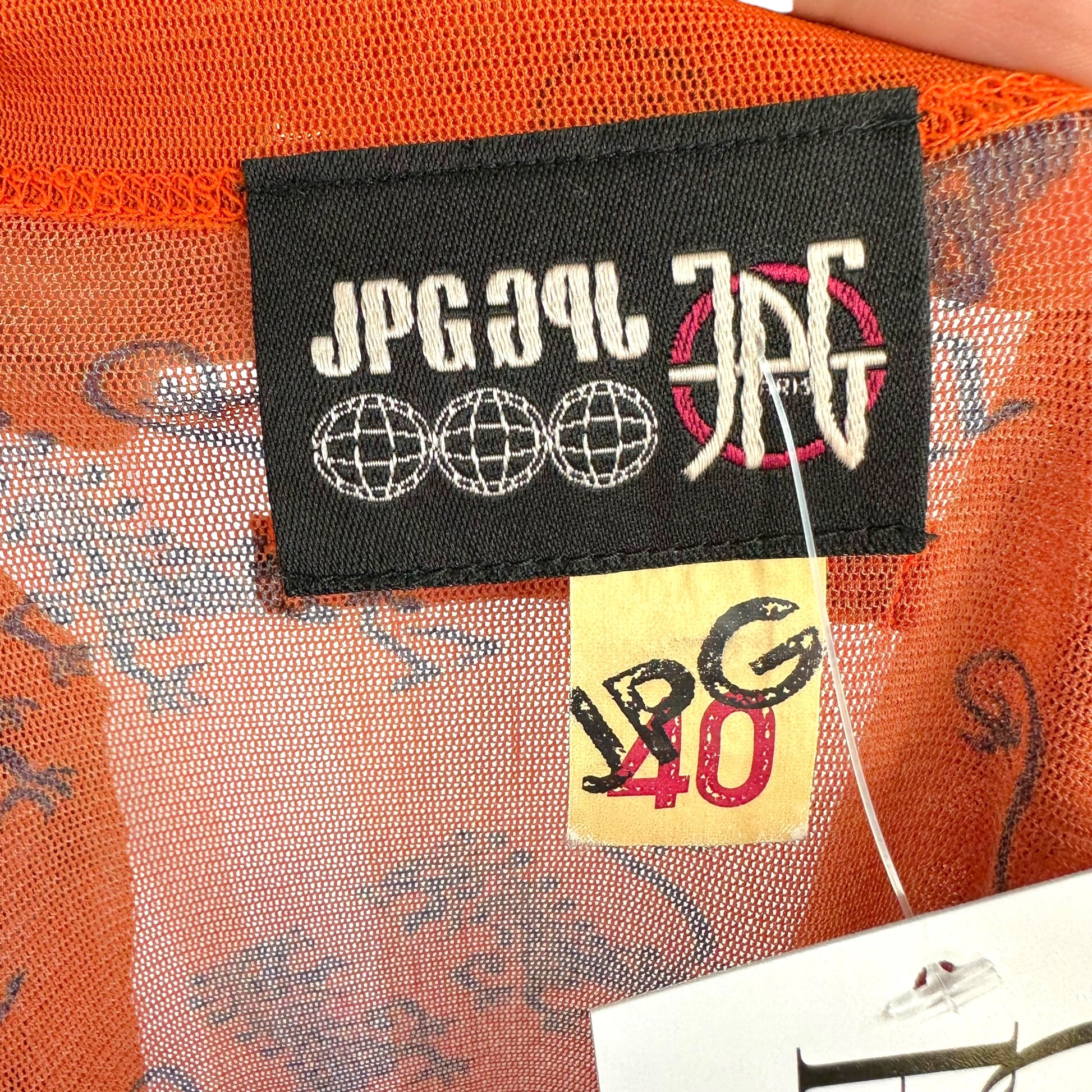 Jean Paul Gaultier Orange Tribal Printed Mesh Longsleeve Top