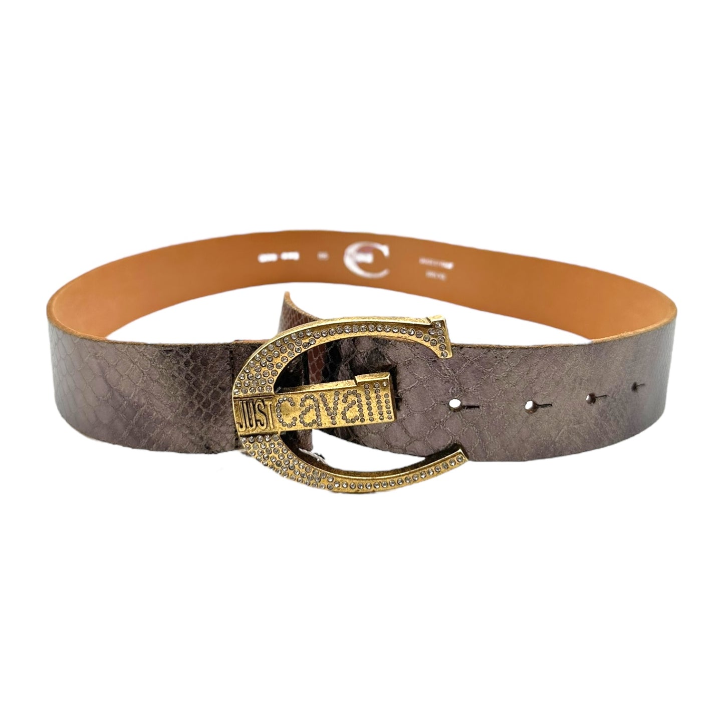 Just Cavalli Rhinestone & Metallic Snakeskin Belt