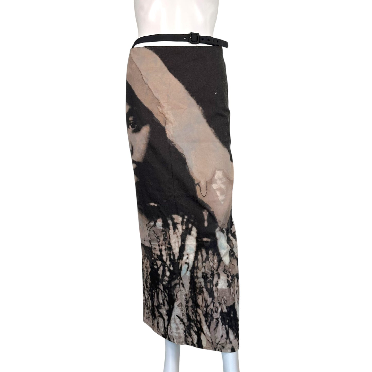 Jean Paul Gaultier Gray & Black Face Print Midi Wrap Skirt
