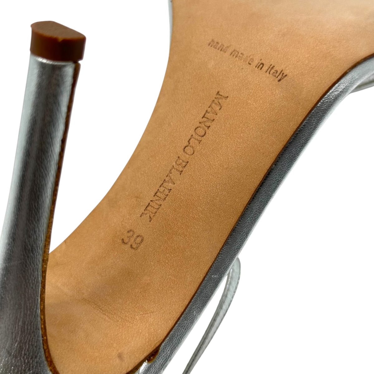 Manolo Blahnik Silver Leather Strappy Heeled Sandals