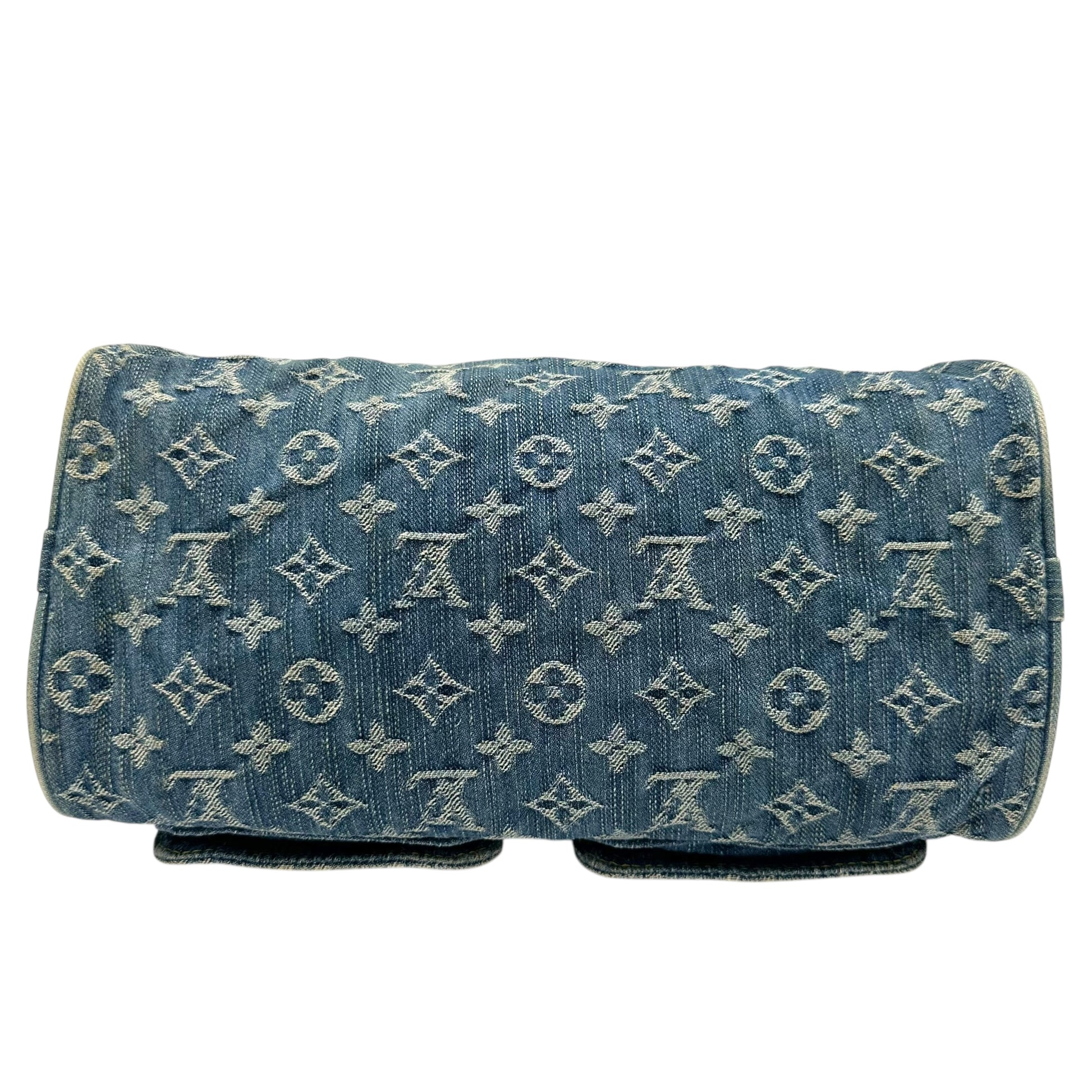 Louis Vuitton Blue Denim Speedy Bag with Leather Accents