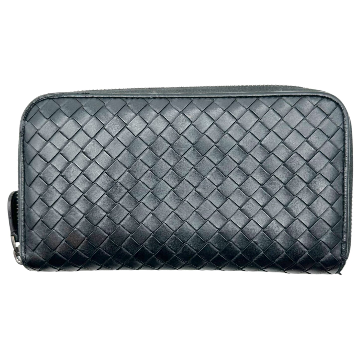 Bottega Veneta Black Intrecciato Leather Zip Wallet