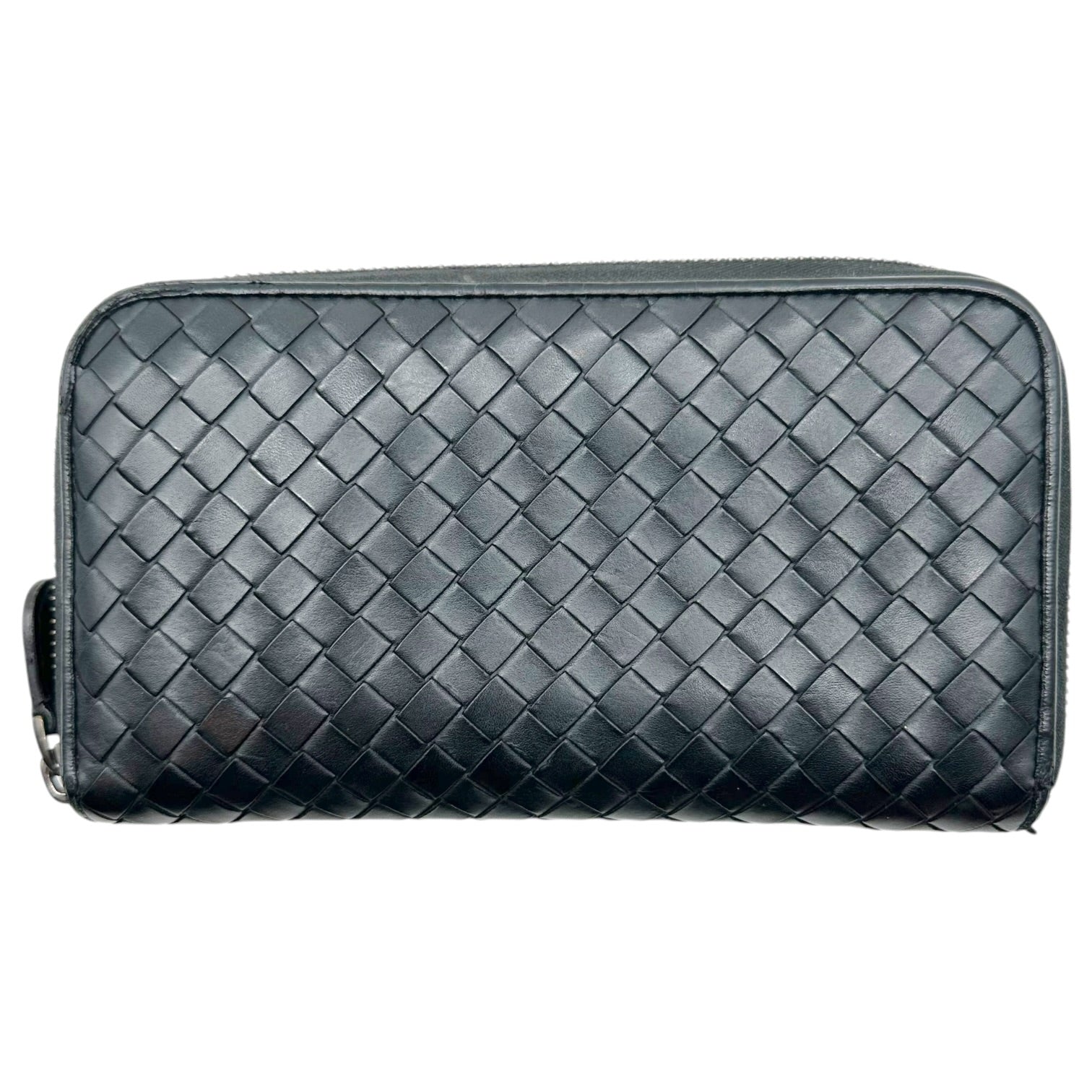 Bottega Veneta Black Intrecciato Leather Zip Wallet