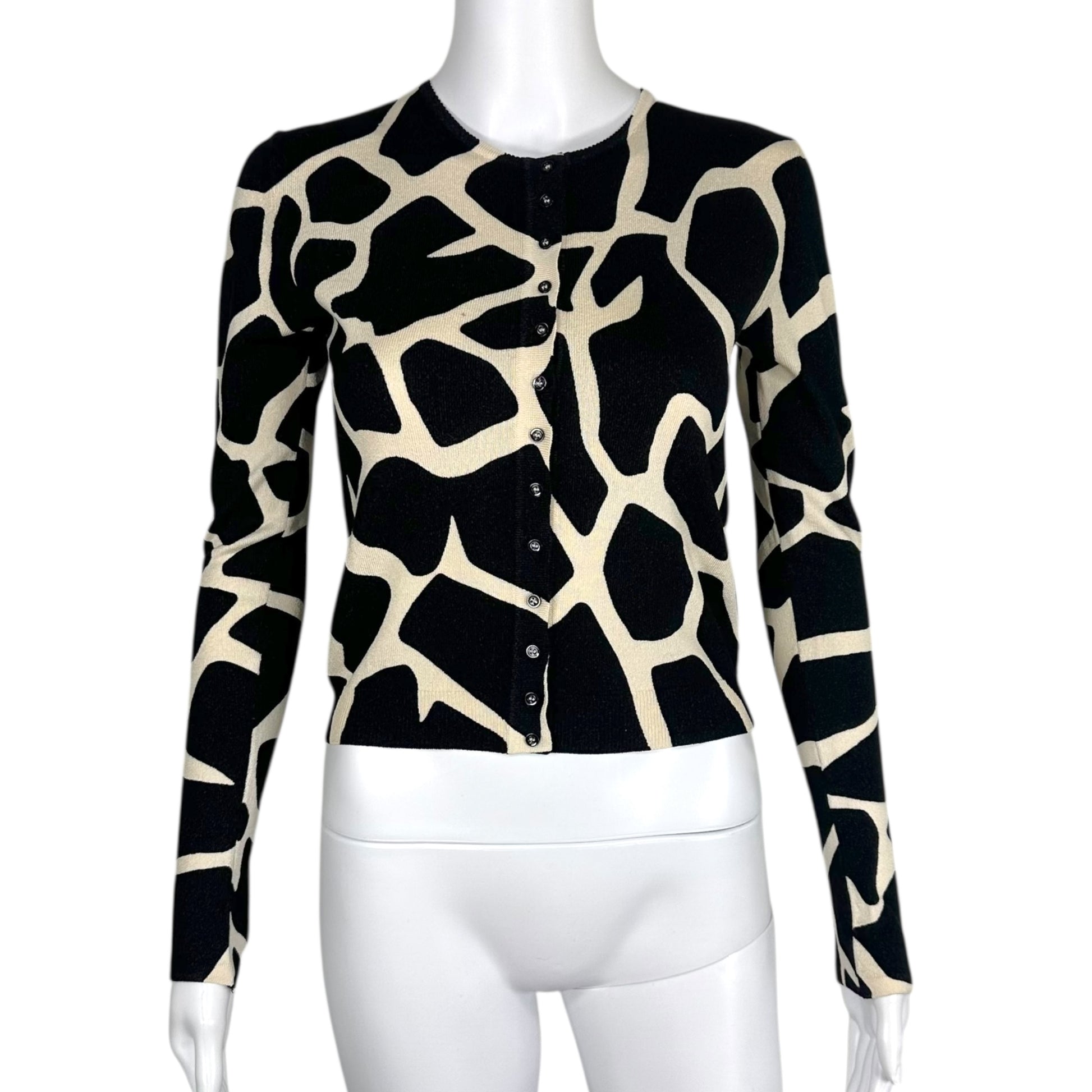 John Galliano Black White Giraffe Print Crop Cardigan