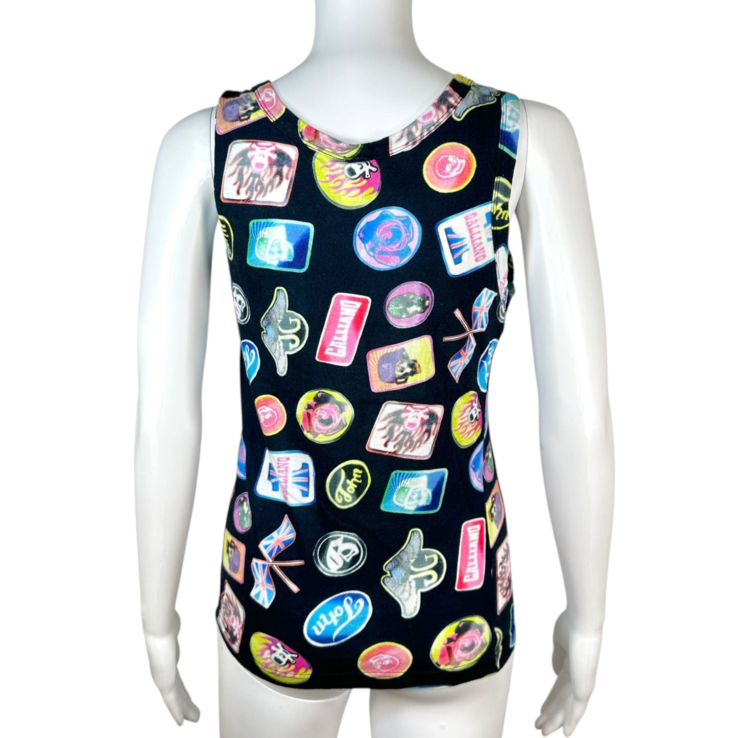 John Galliano Tank Top Black Multicolor Logo Print XS