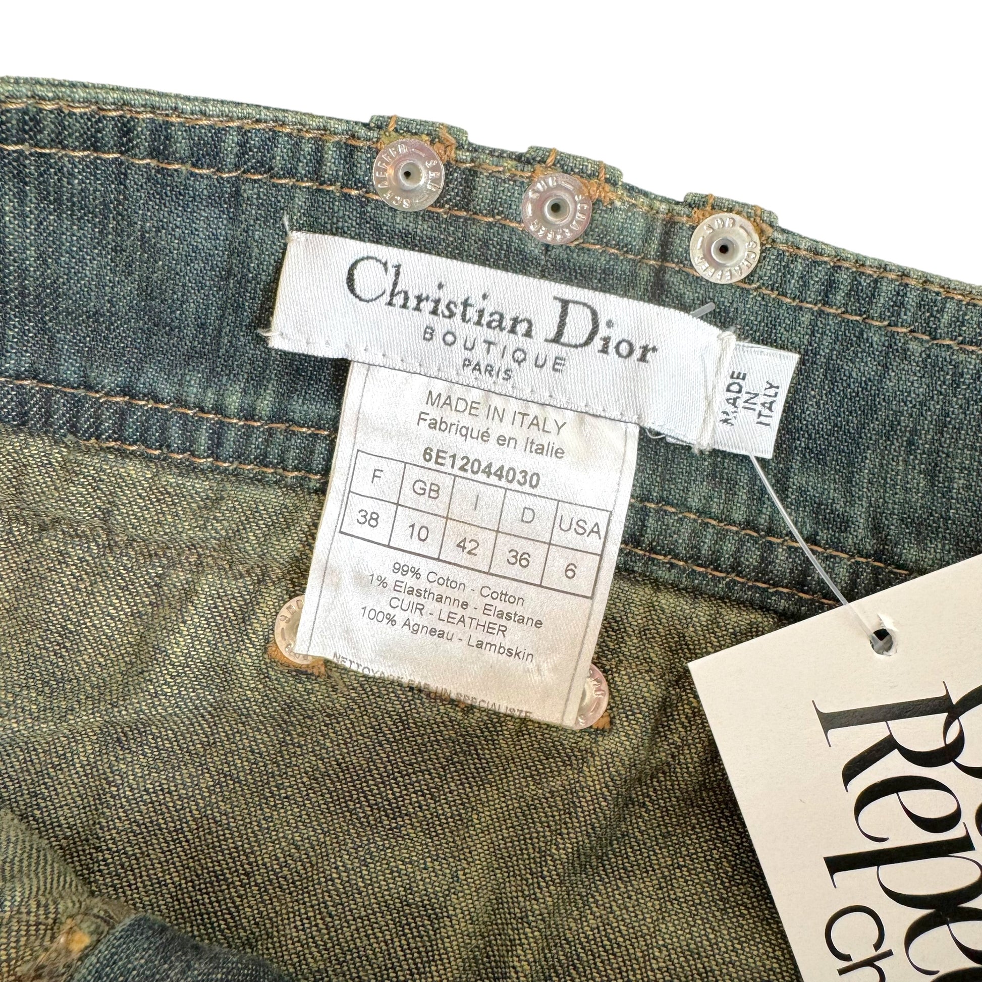 Christian Dior Denim Capri Pants Burgundy Leather Trim