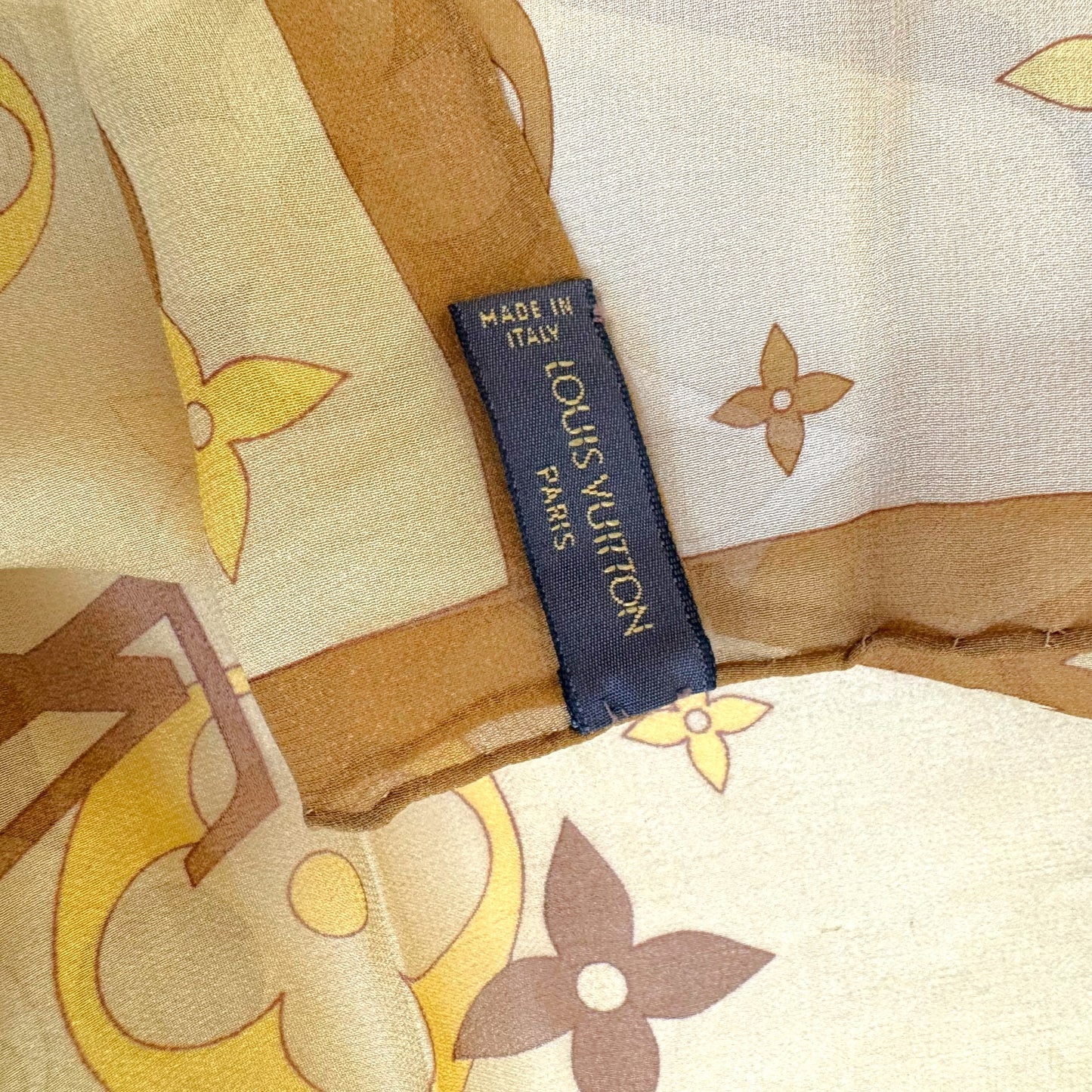 Louis Vuitton Beige & Brown Monogram Print Sheer Square Silk Scarf