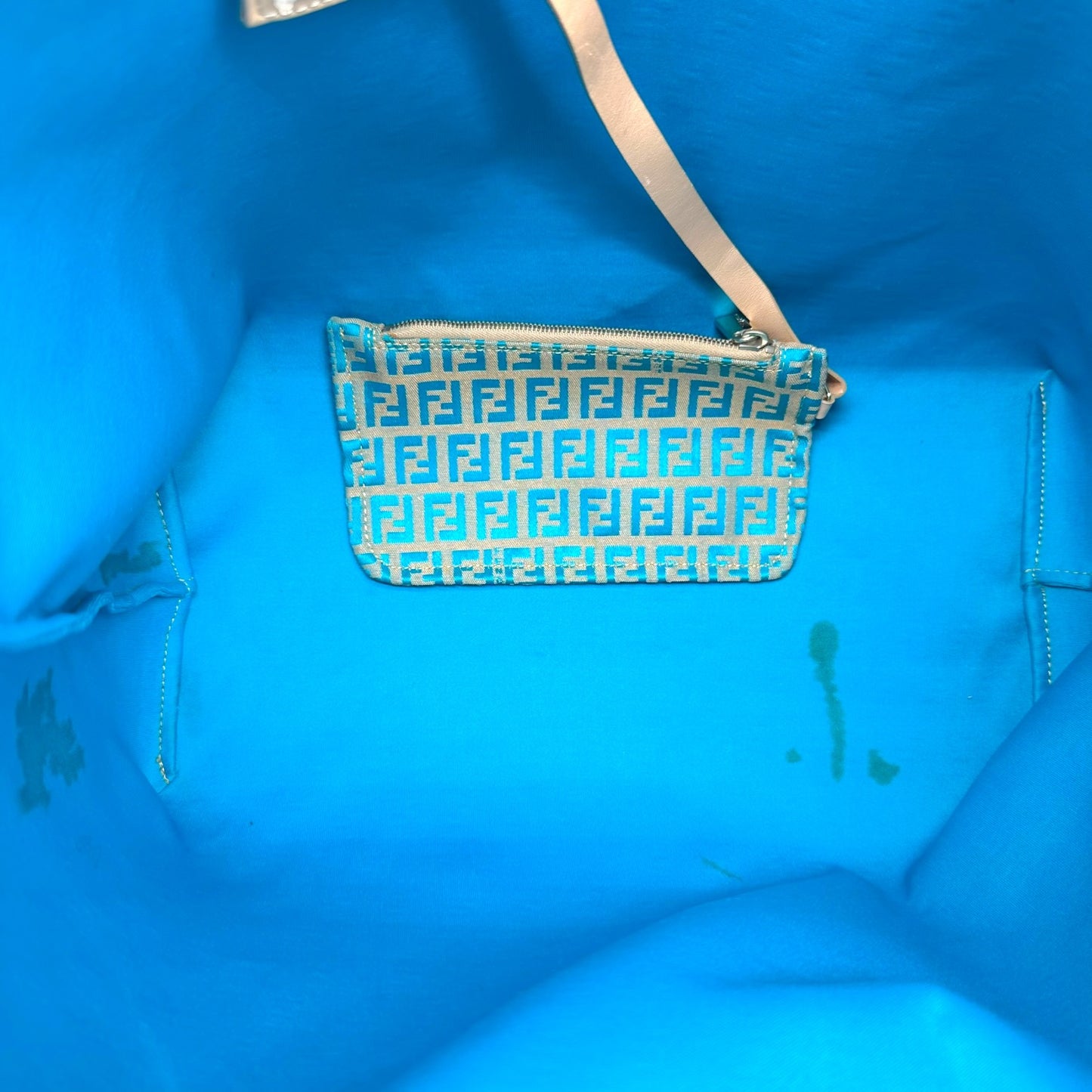 Fendi Tote Bag Tan Turquoise Zucchino Monogram Canvas