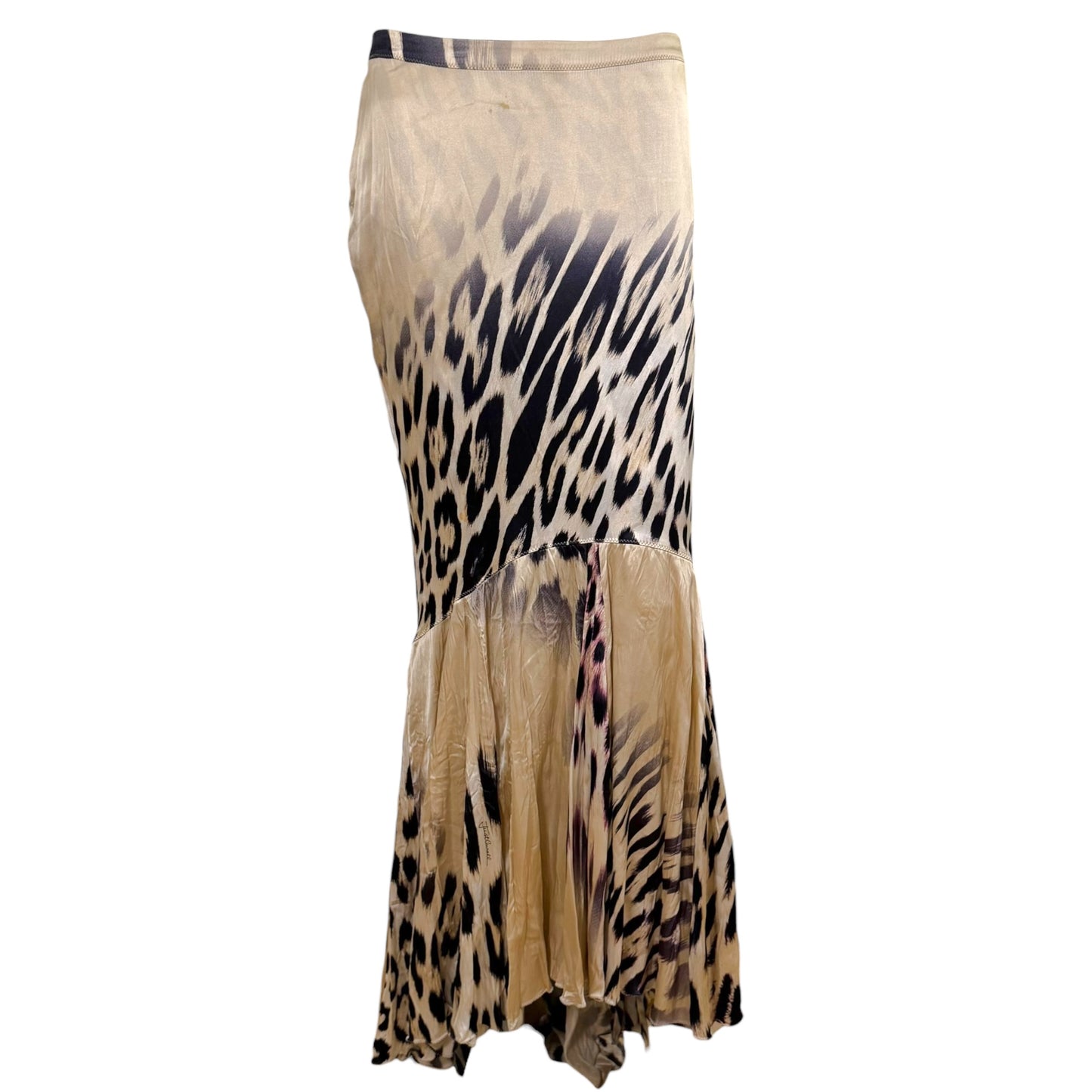 Just Cavalli Roberto Cavalli Ivory & Multicolor Leopard Silk Maxi Skirt