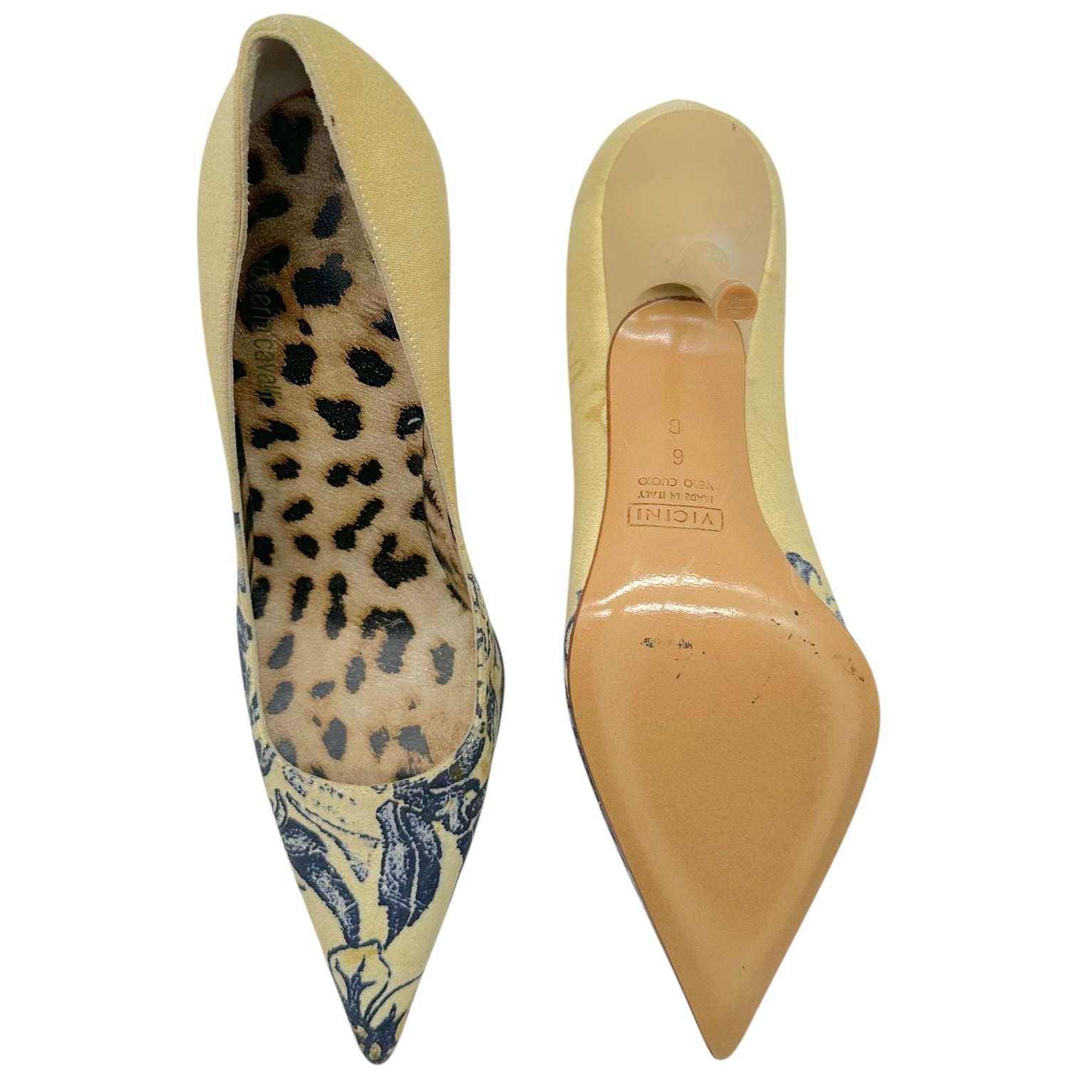 Roberto Cavalli Pointed Toe Heels Ivory Navy Floral Print