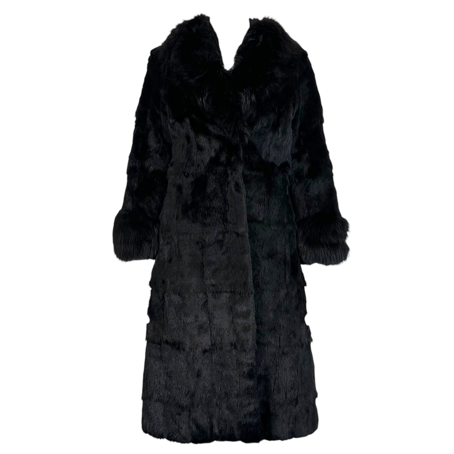 Vintage Emba Black Shirred Fox Long Coat