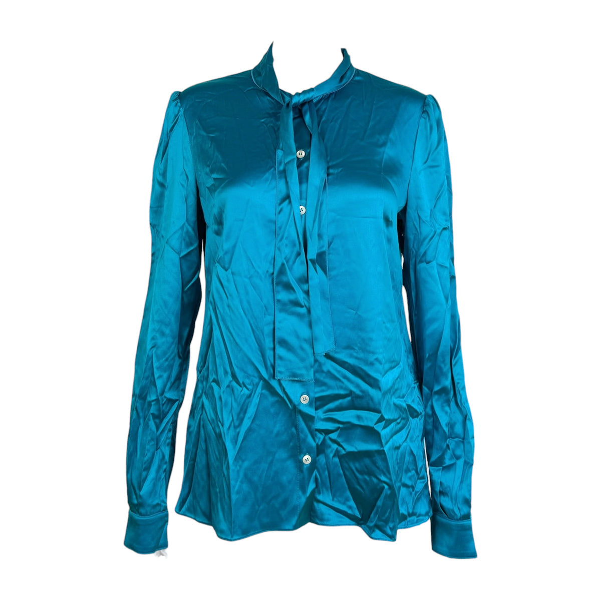 Dolce & Gabbana Silk Tie-Neck Blouse Turquoise Blue
