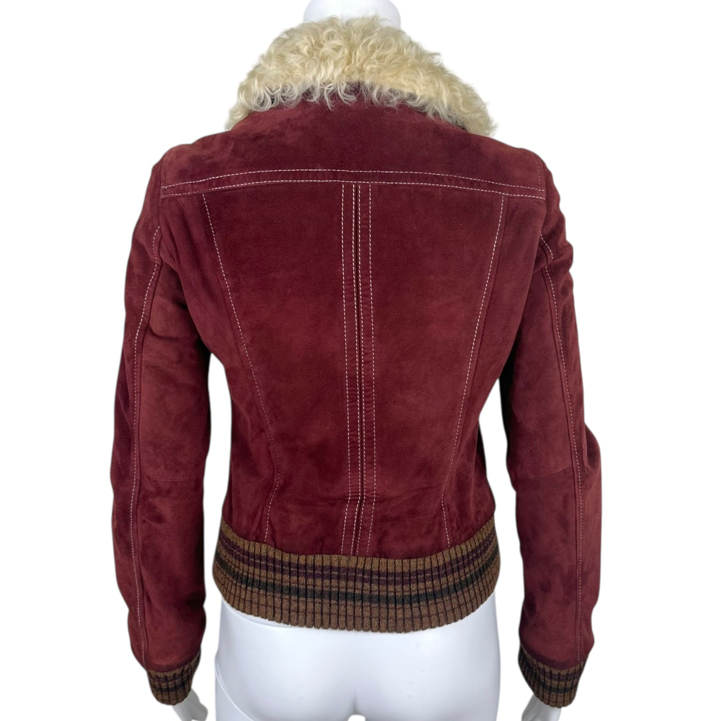 D&G Dolce & Gabbana Red Suede Fur Trim Bomber Jacket
